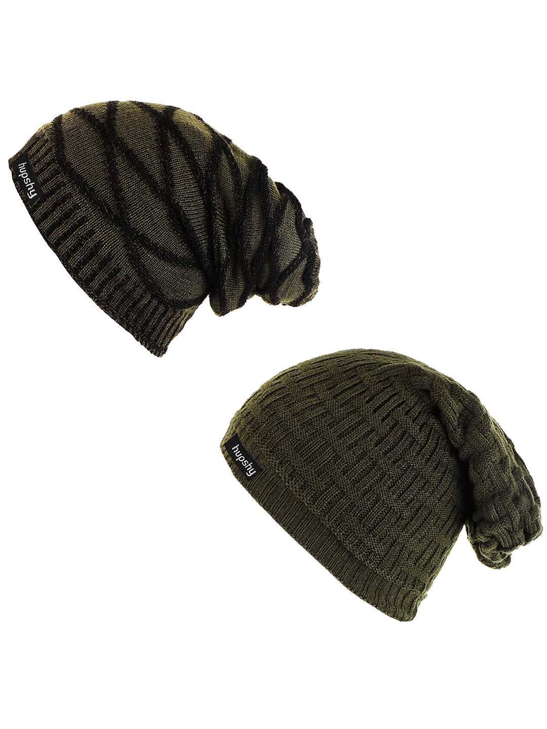 

hupshy Men Pack Of 2 Self Design Acrylic Beanie, Green