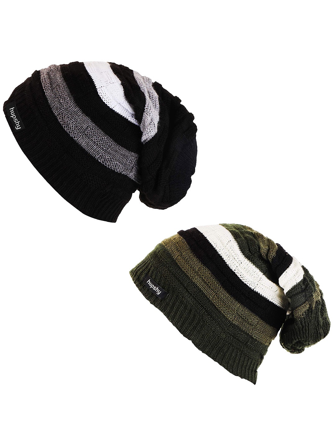 

hupshy Men Pack Of 2 Self Design Acrylic Beanie, Black