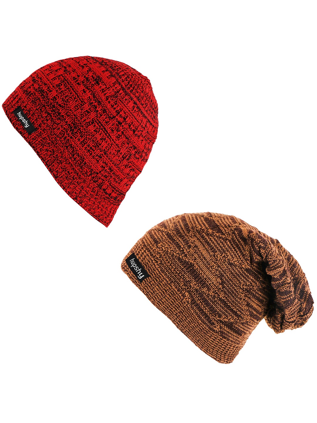 

hupshy Men Pack Of 2 Self Design Acrylic Beanie, Red