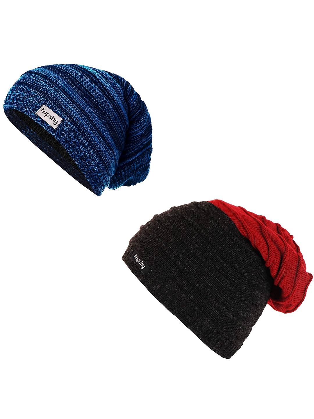 

hupshy Men Pack of 2 Self Design Acrylic Beanie, Red