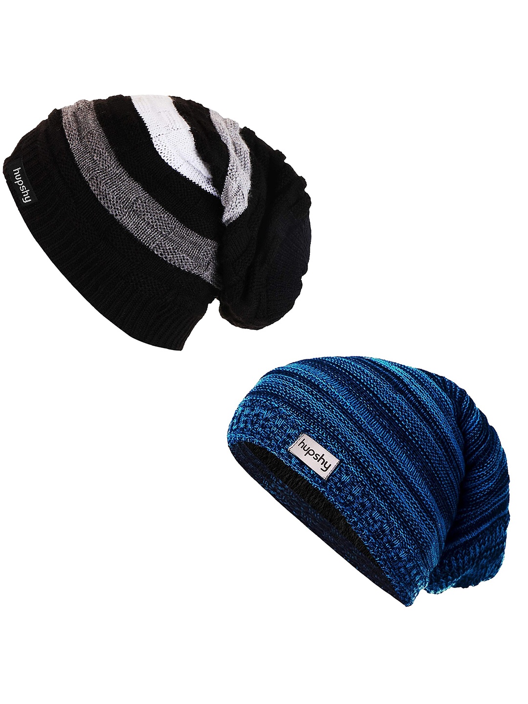 

hupshy Men Pack of 2 Self Design Acrylic Beanie, Black