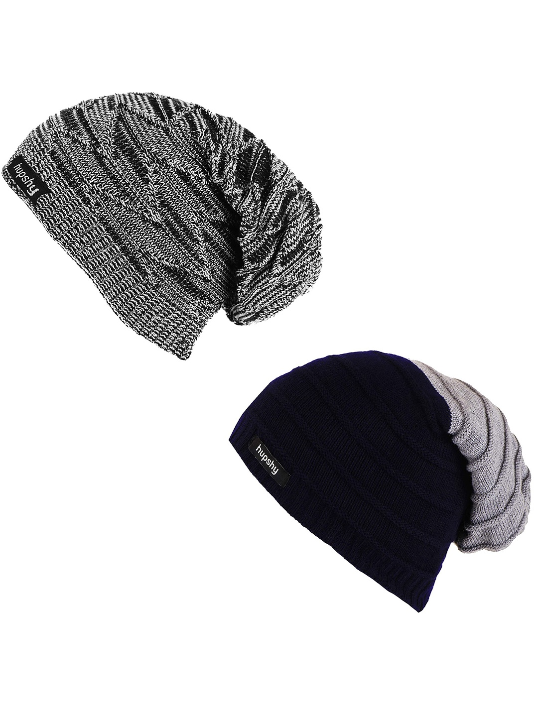 

hupshy Men Pack of 2 Self Design Acrylic Beanie, Grey