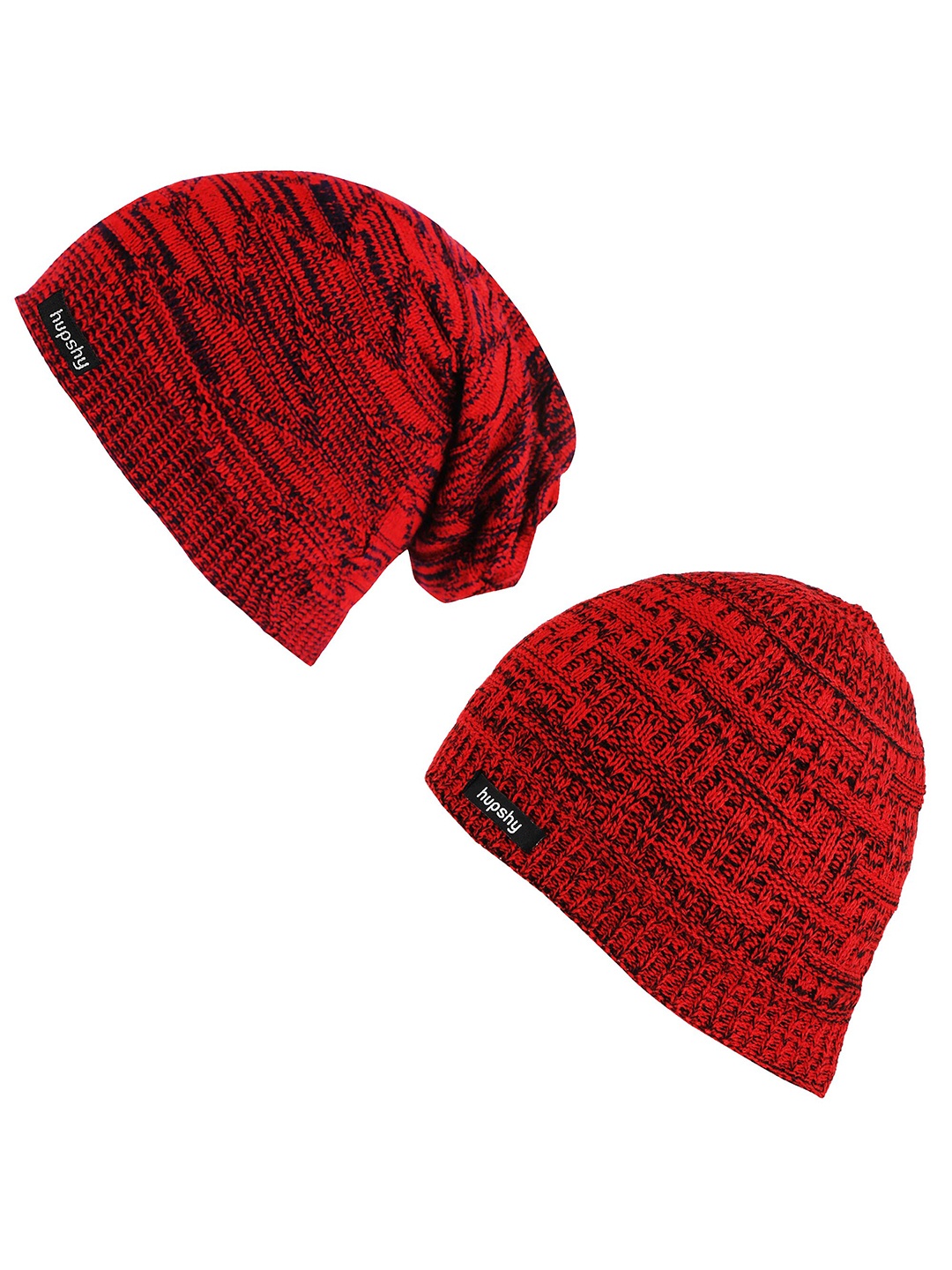 

hupshy Men Pack of 2 Self Design Acrylic Beanie, Red