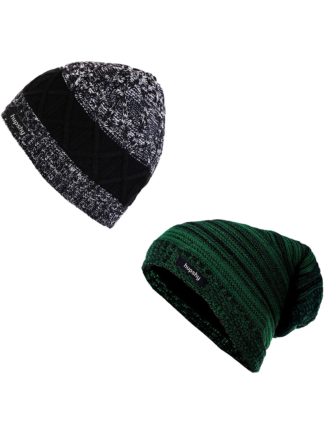 

hupshy Men Pack of 2 Self Design Acrylic Beanie, Green