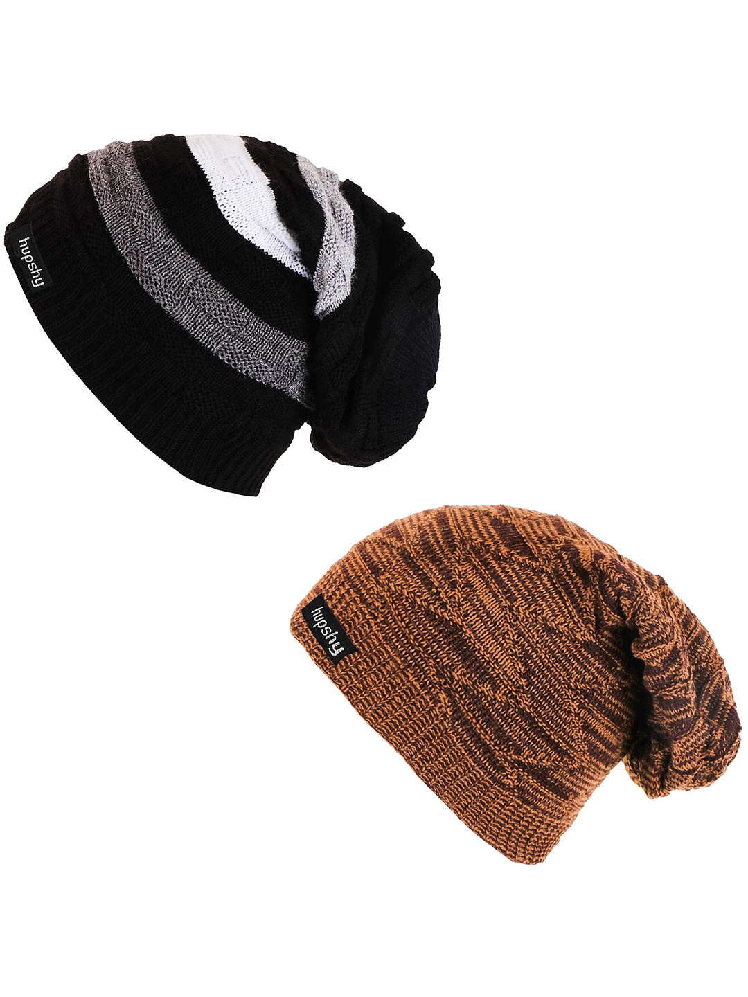 

hupshy Men Pack of 2 Self Design Acrylic Beanie, Brown