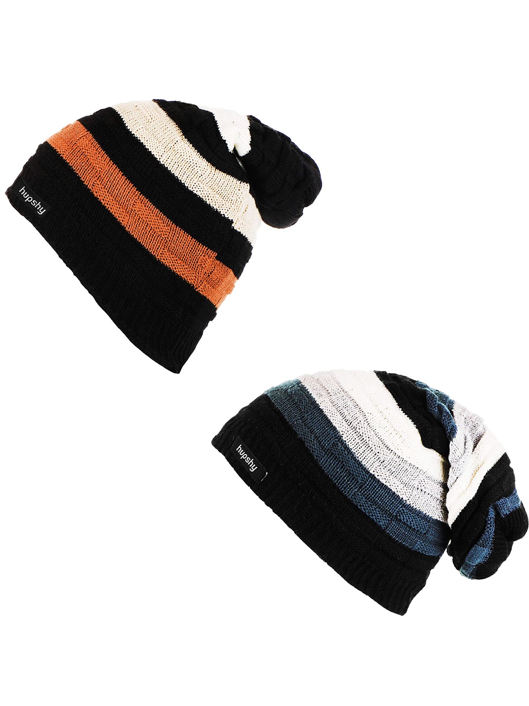 

hupshy Men Pack of 2 Self Design Acrylic Beanie, Black