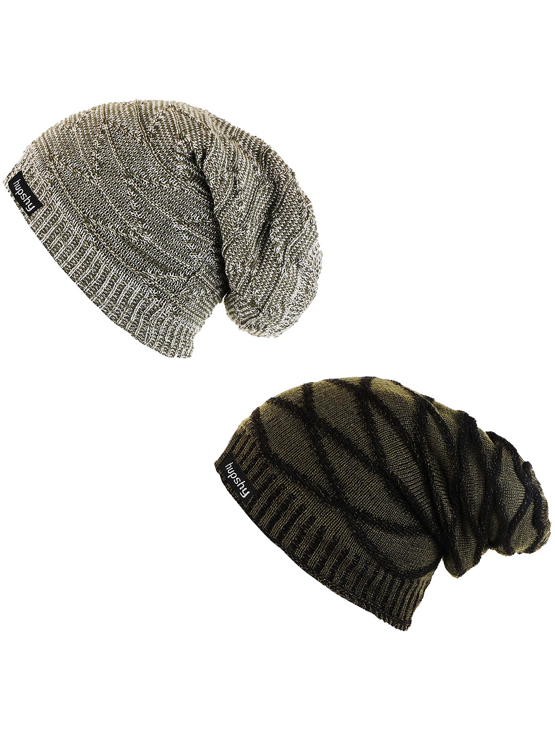 

hupshy Men Pack of 2 Self Design Acrylic Beanie, Green