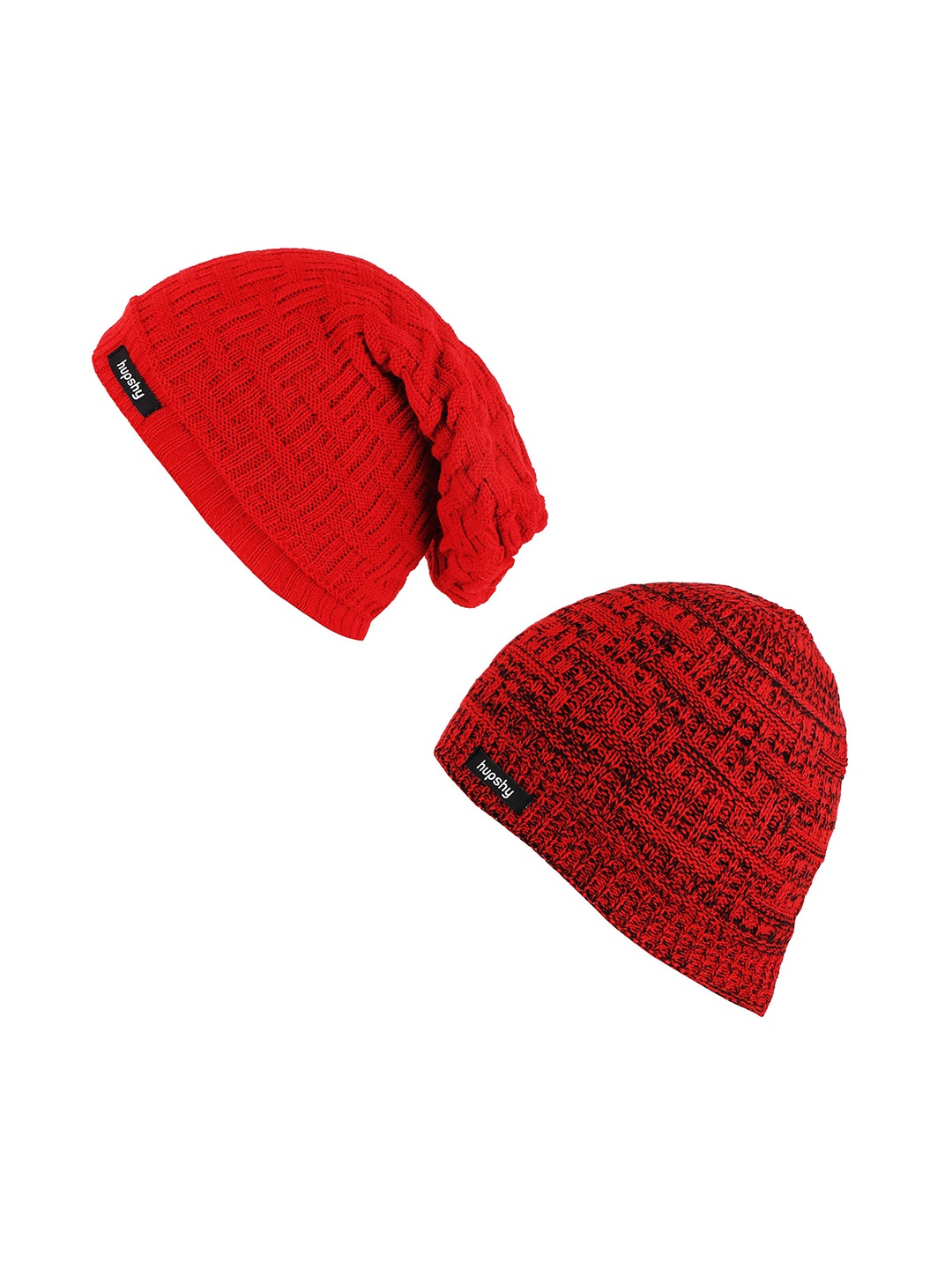 

hupshy Men Pack of 2 Self Design Acrylic Beanie, Red