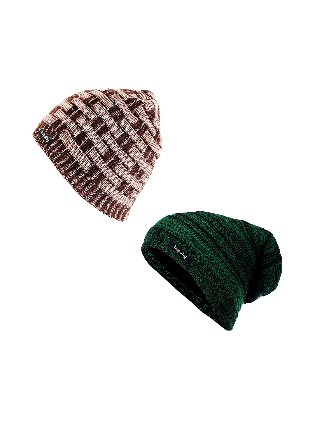 

hupshy Men Pack of 2 Self Design Acrylic Beanie, Green