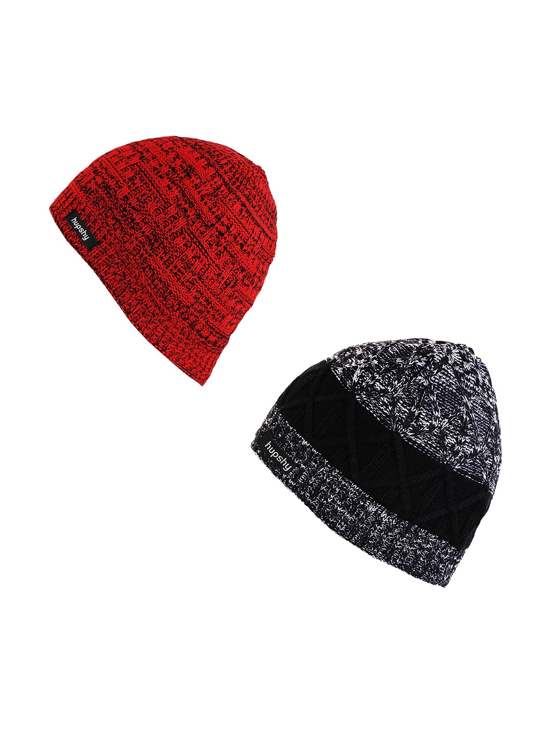 

hupshy Men Pack of 2 Self Design Acrylic Beanie, Red