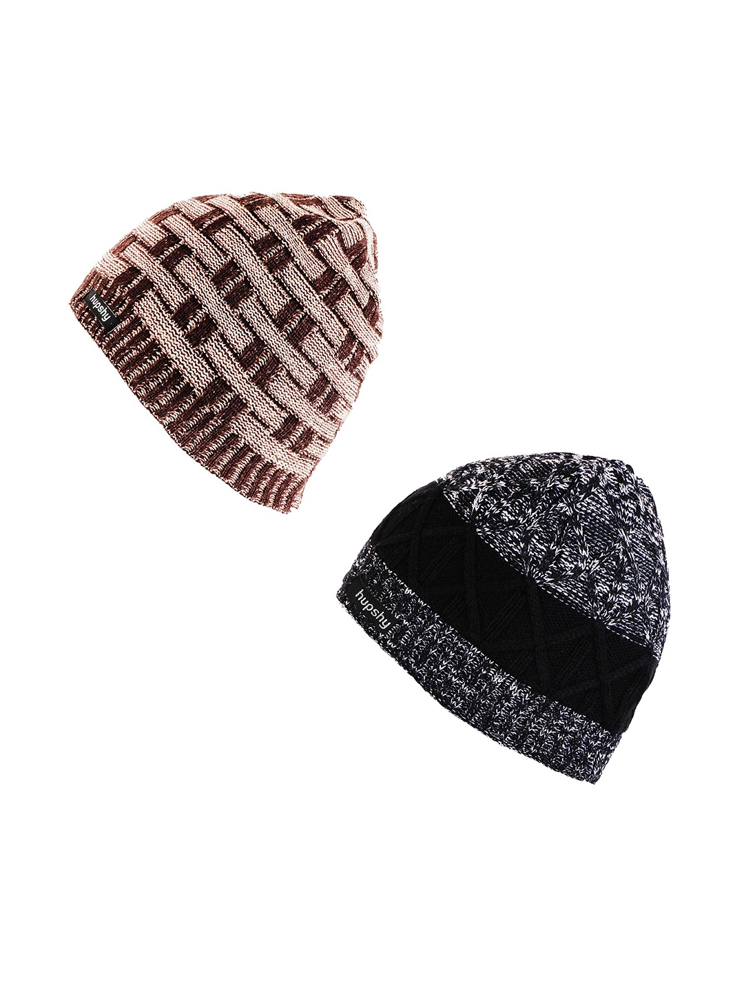 

hupshy Men Pack of 2 Self Design Acrylic Beanie, Black