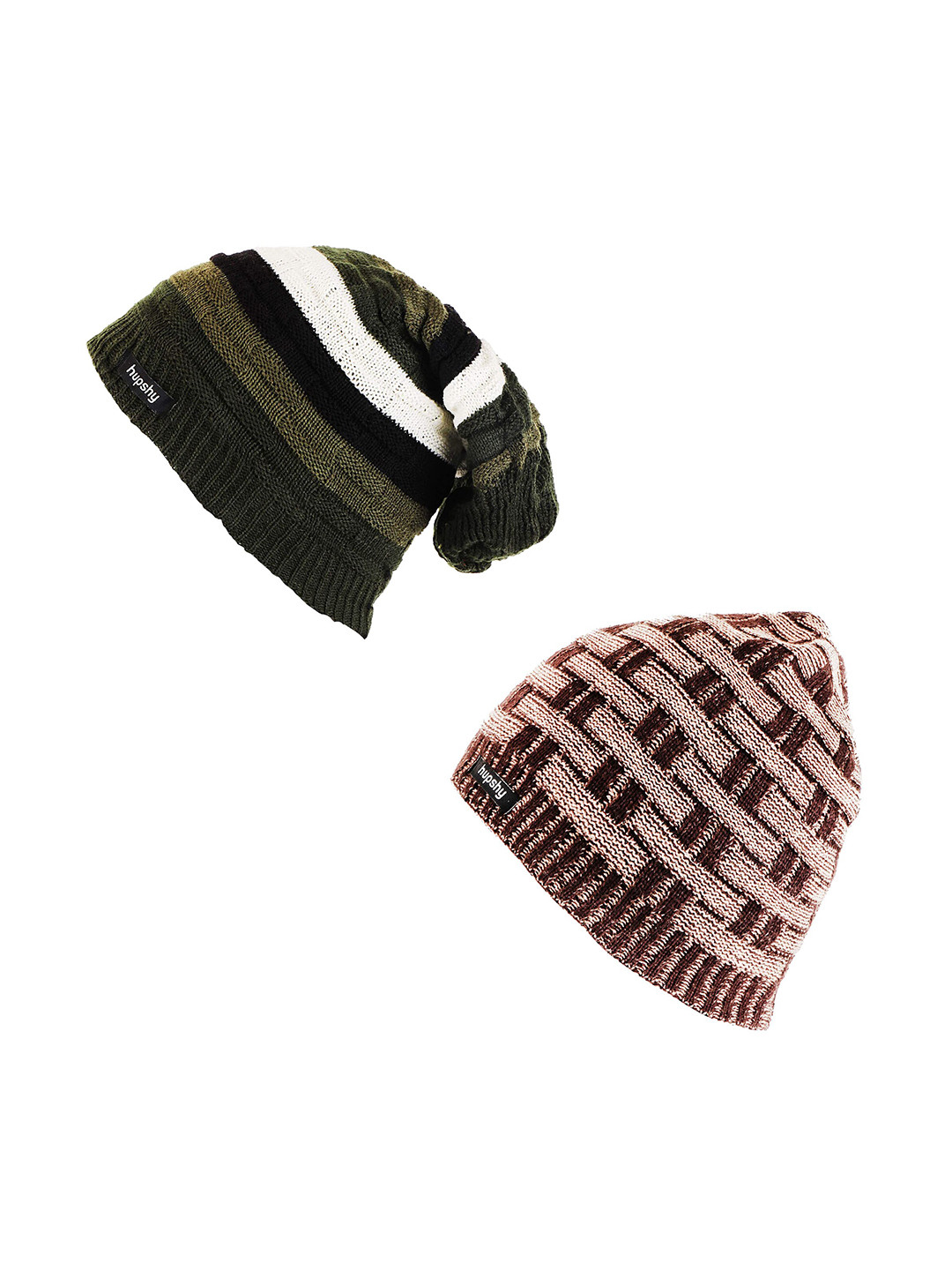

hupshy Men Pack of 2 Self Design Acrylic Beanie, Brown
