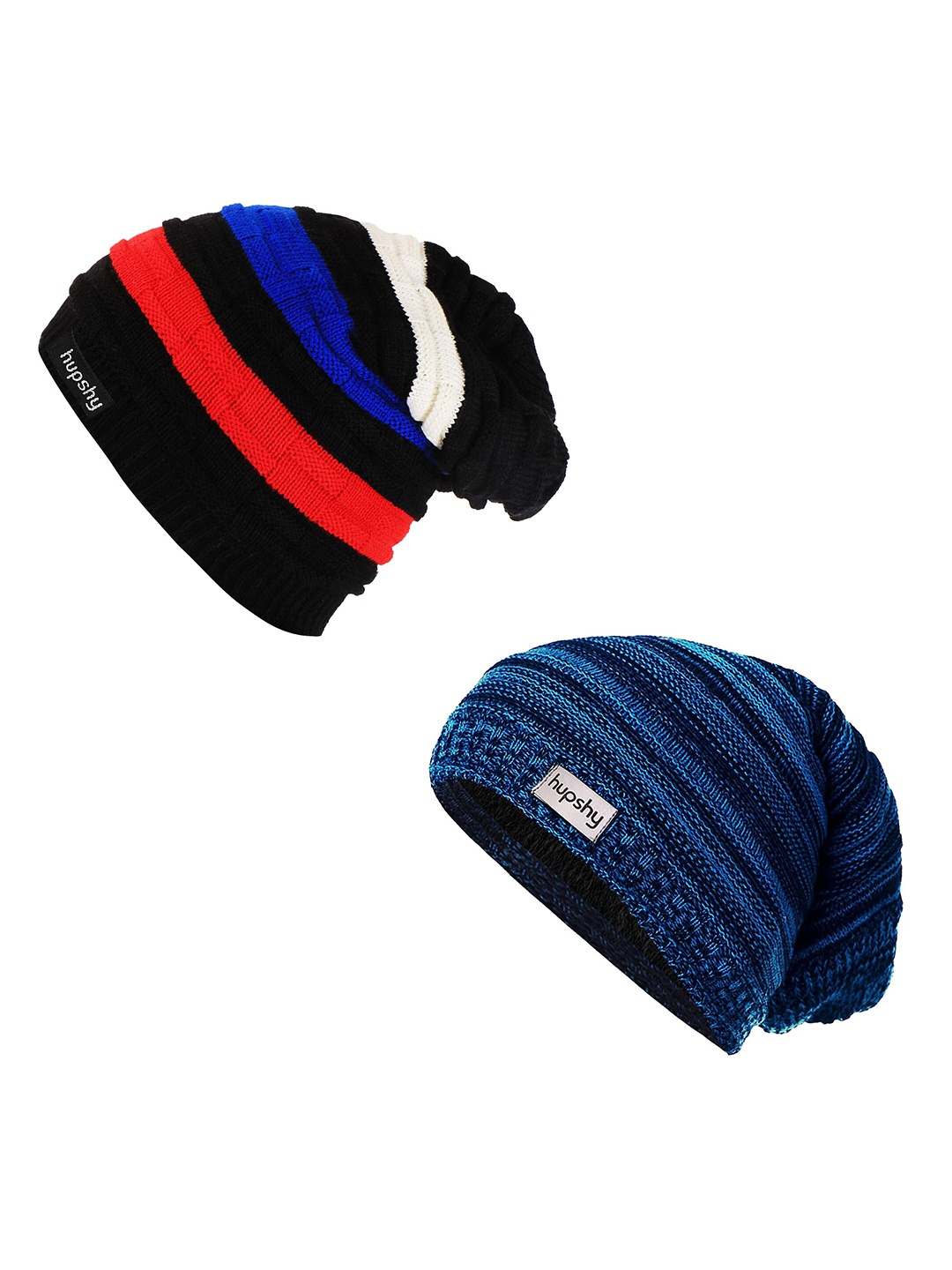 

hupshy Men Pack of 2 Colourblocked Acrylic Beanie, Red