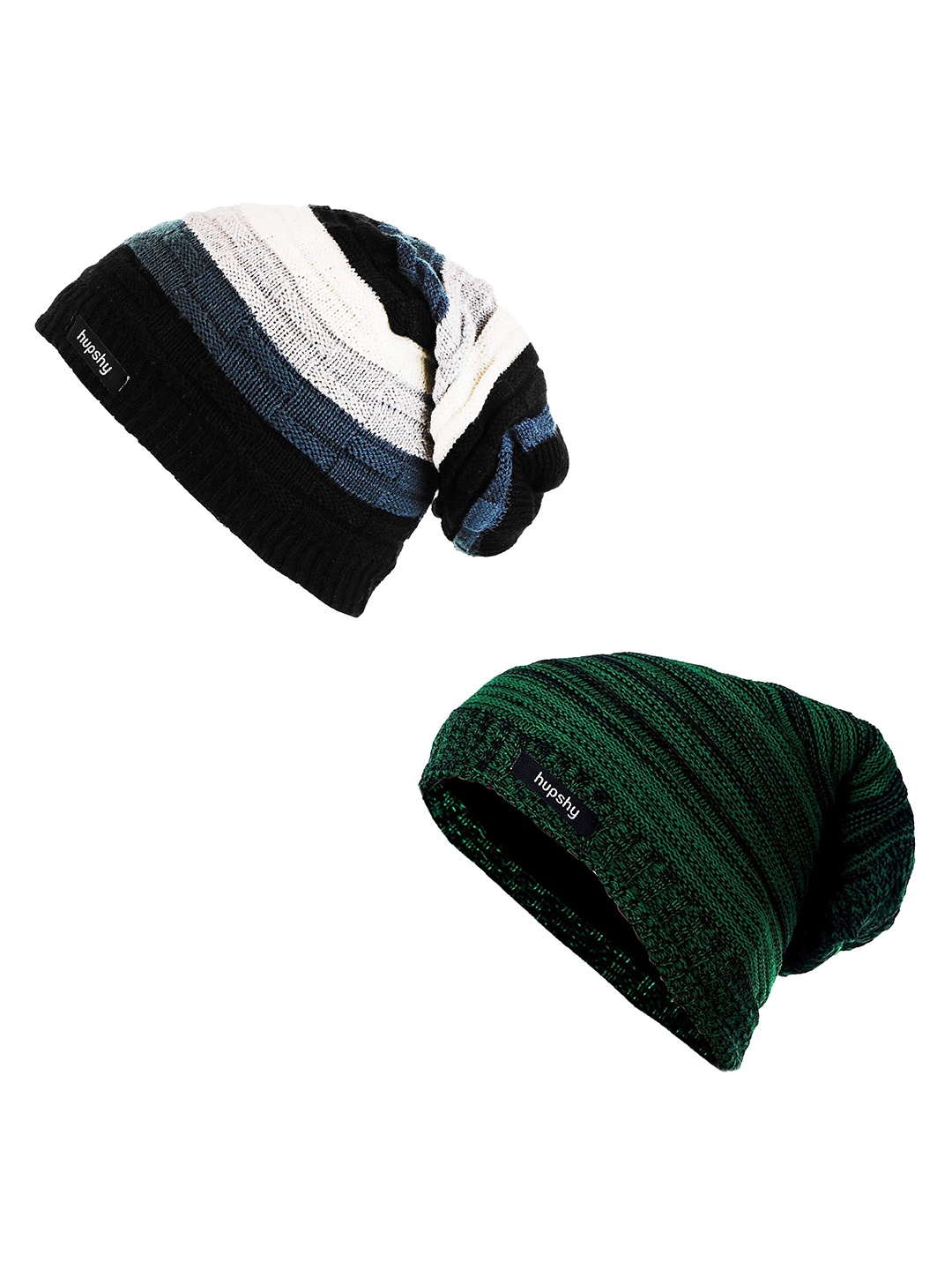 

hupshy Men Pack of 2 Self Design Acrylic Beanie, Green