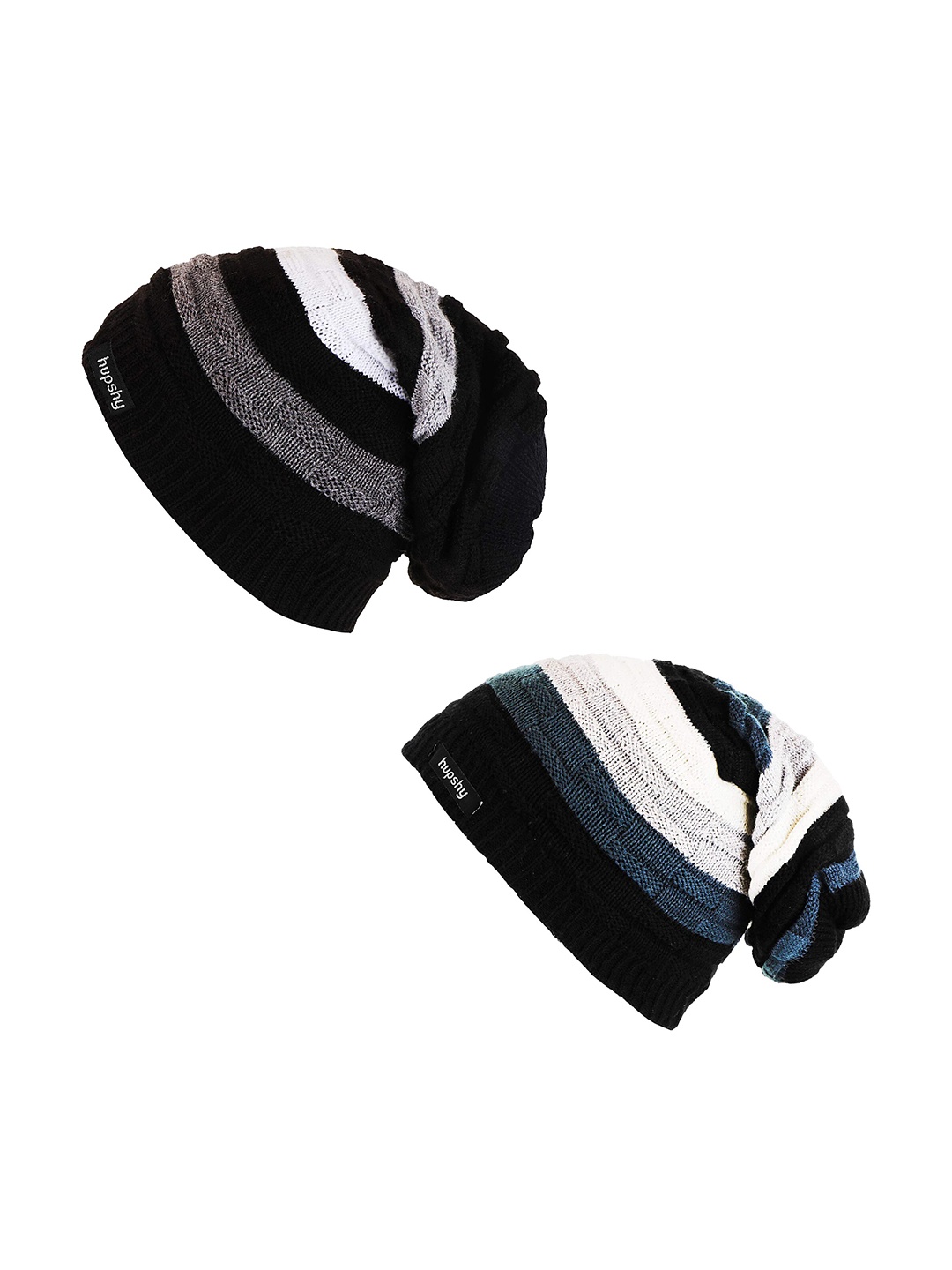 

hupshy Men Pack of 2 Self Design Acrylic Beanie, Black