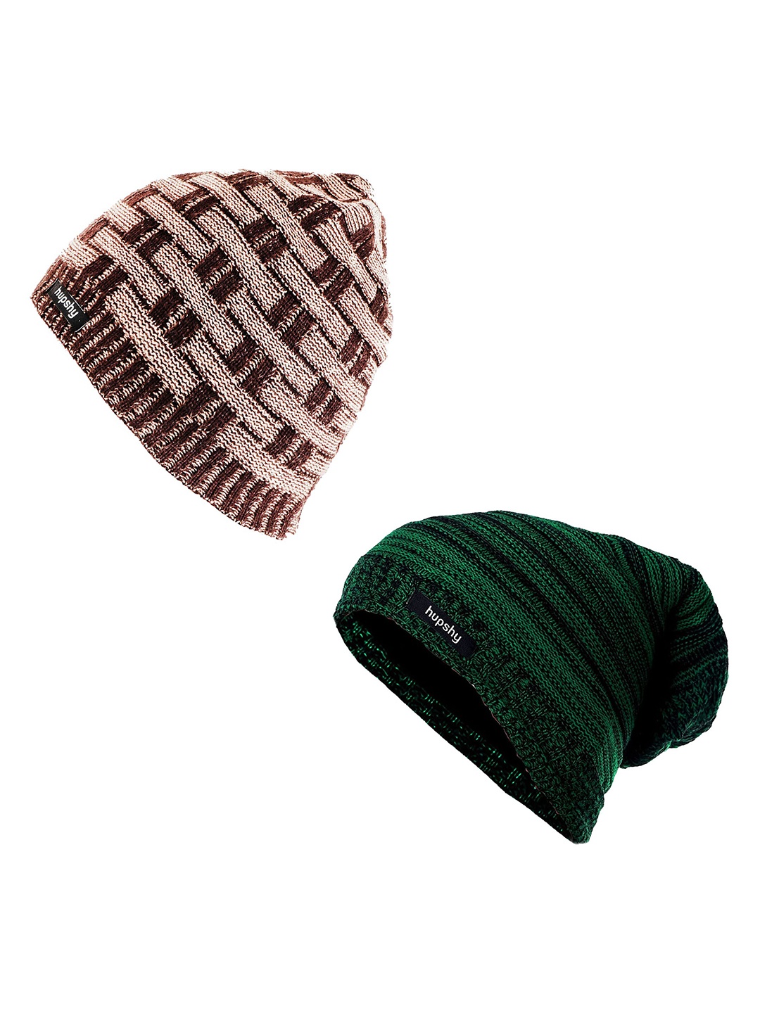 

hupshy Men Pack of 2 Self Design Acrylic Beanie, Green