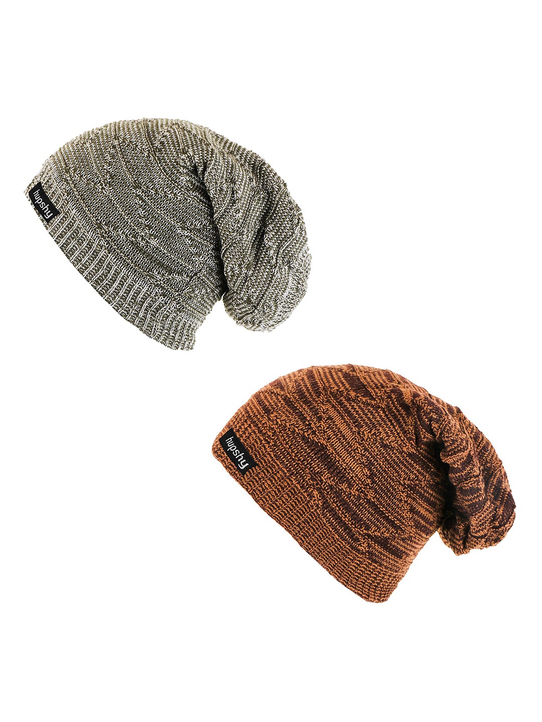 

hupshy Men Pack Of 2 Self Design Pure Cotton Beanies, Brown