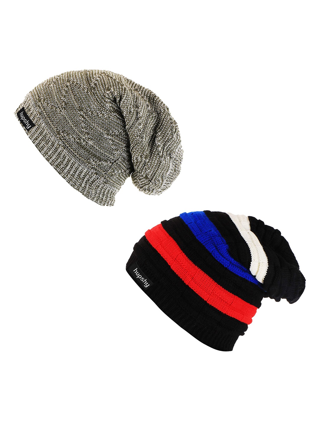 

hupshy Men Pack Of 2 Self Design Acrylic Beanie, Grey