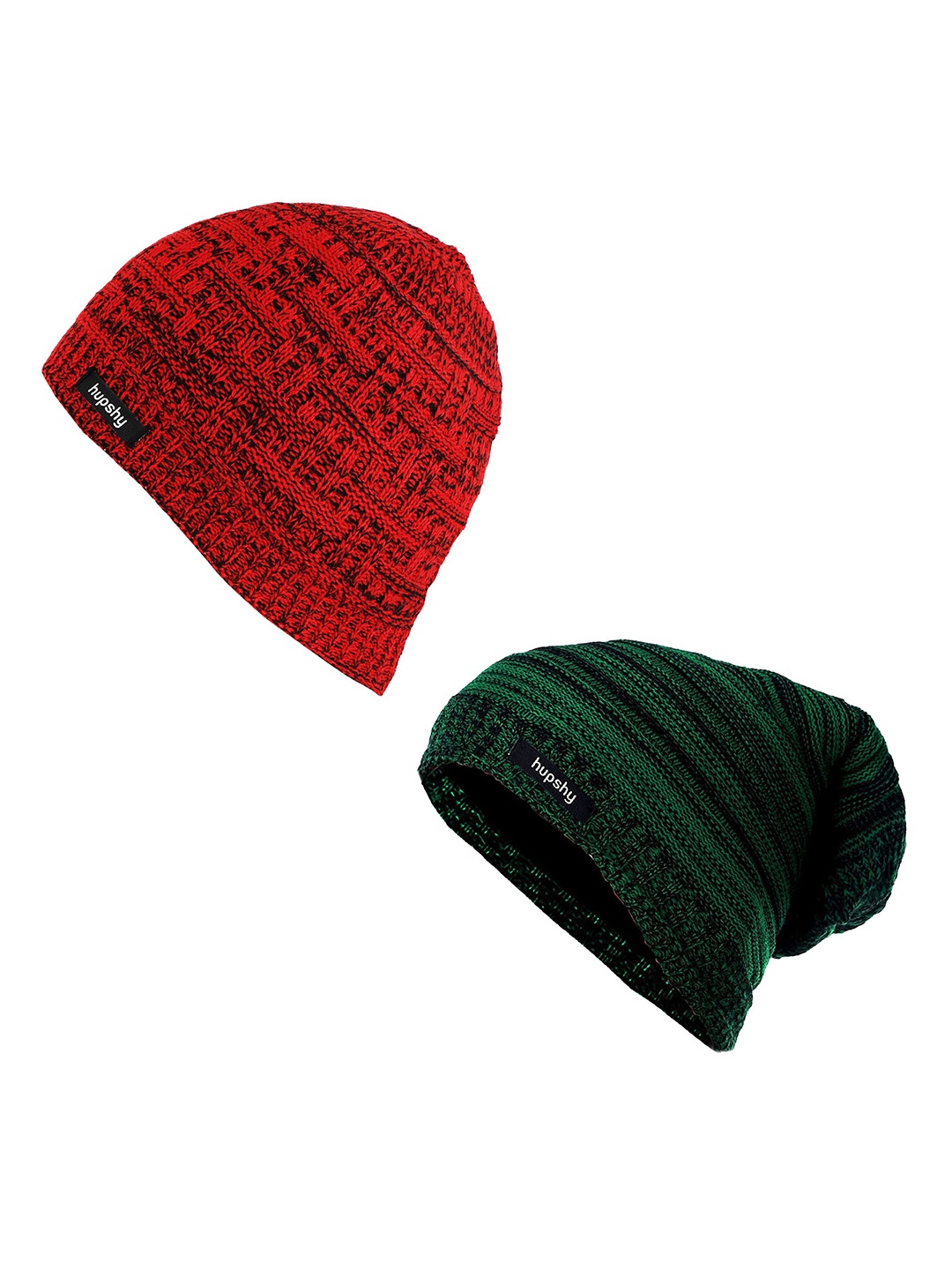 

hupshy Men Pack Of 2 Self Design Acrylic Beanies, Green