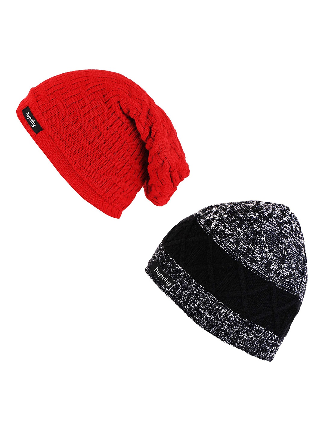 

hupshy Men Pack Of 2 Self Design Acrylic Beanies, Red
