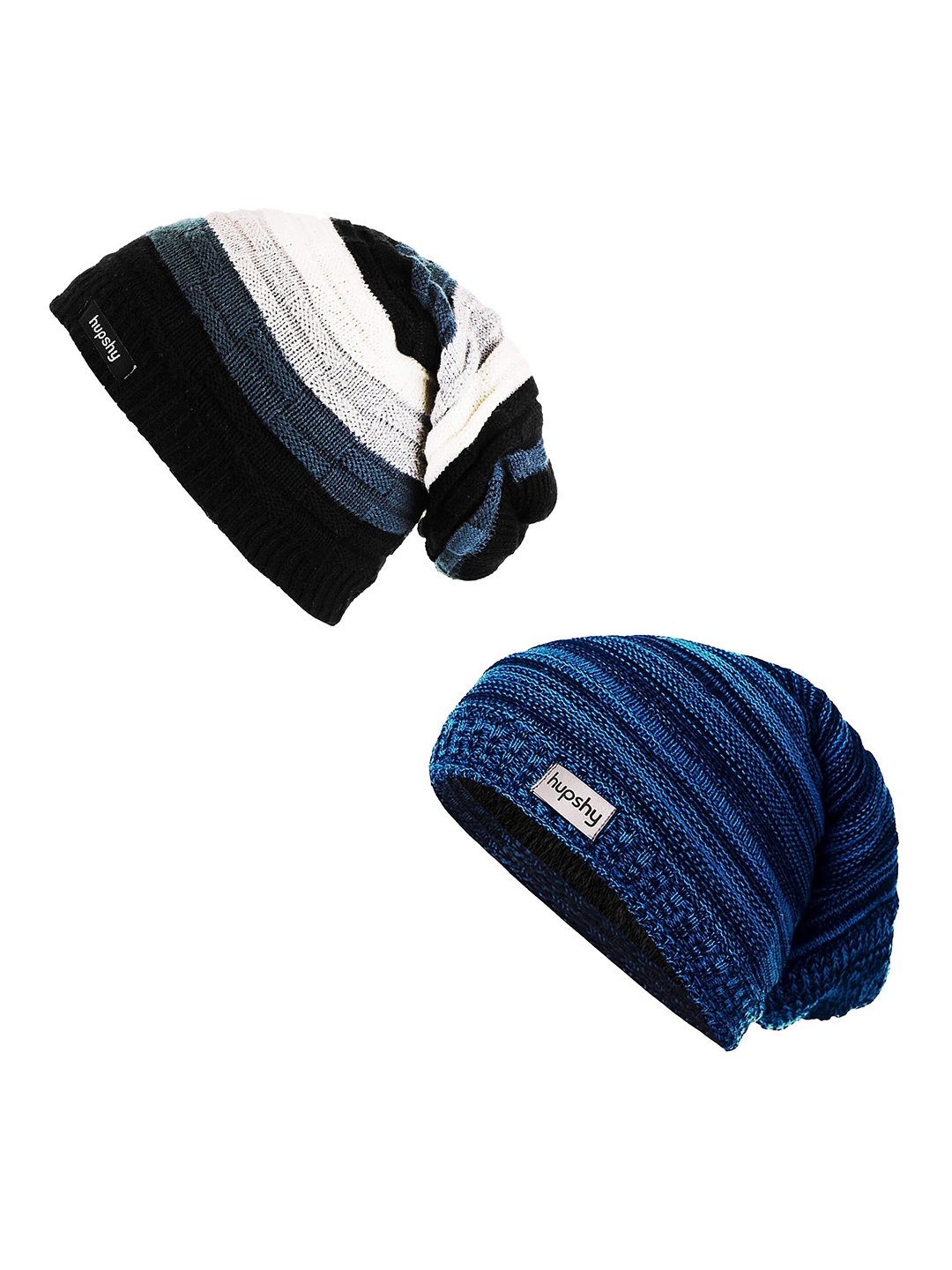 

hupshy Men Pack Of 2 Self Design Acrylic Beanie, Blue