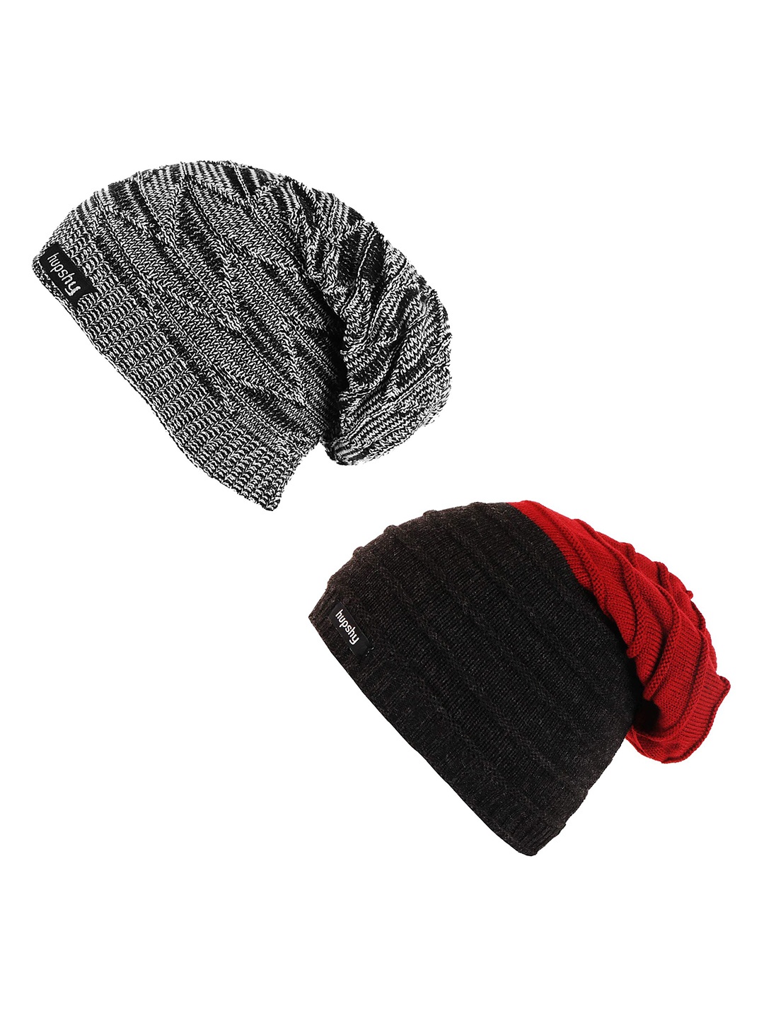 

hupshy Men Pack Of 2 Self Design Acrylic Beanie, Red