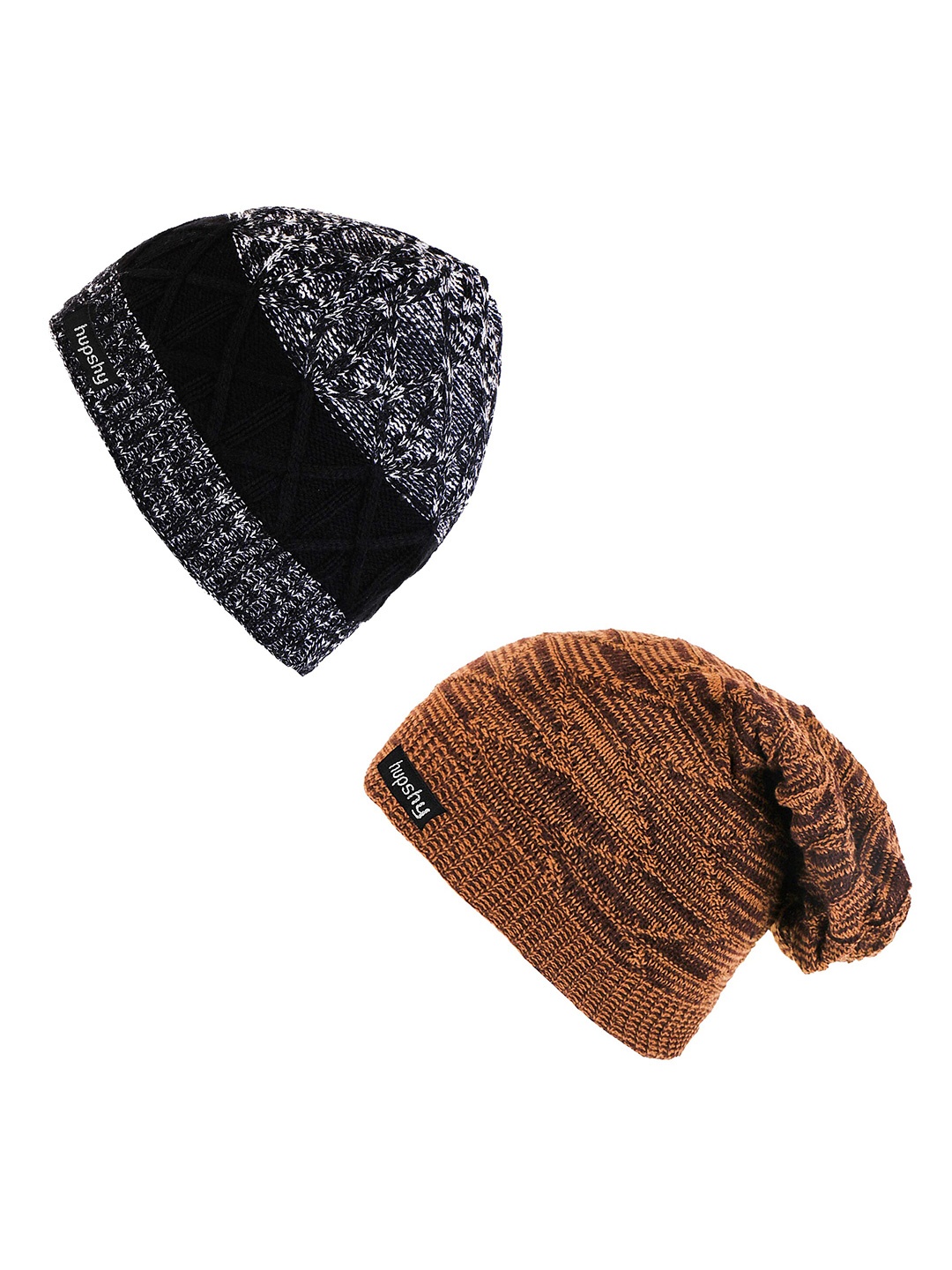 

hupshy Men Pack Of 2 Self Design Acrylic Beanie, Brown