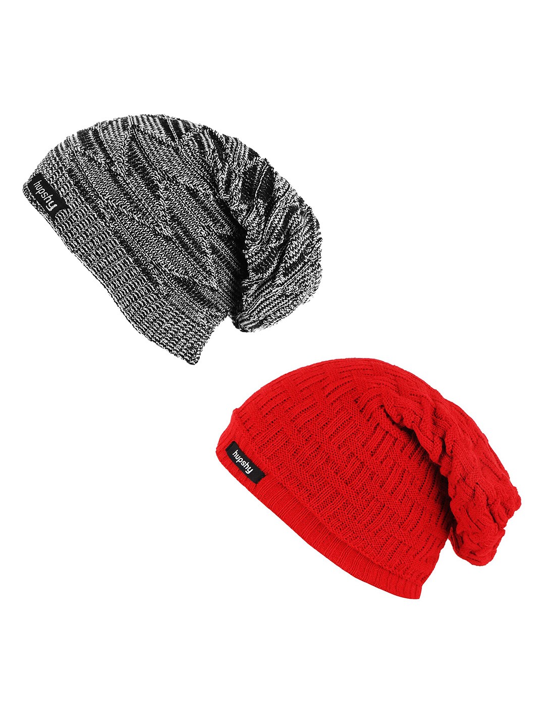 

hupshy Men Pack Of 2 Self Design Acrylic Beanie, Red