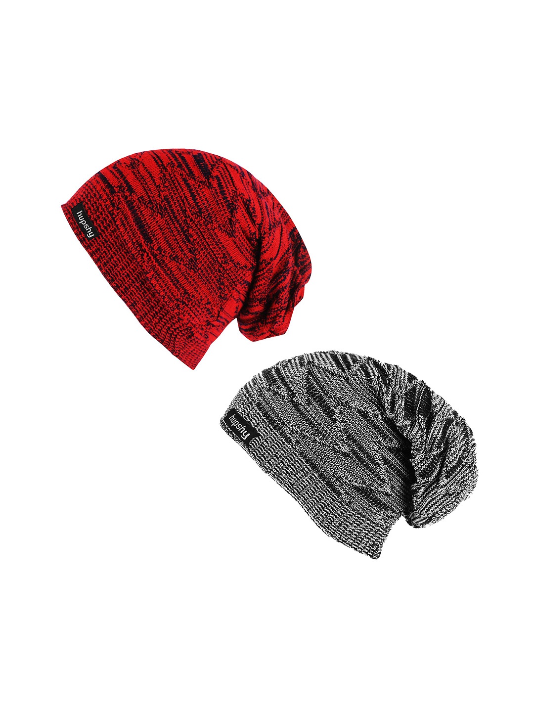 

hupshy Men Pack Of 2 Self Design Acrylic Beanies, Red