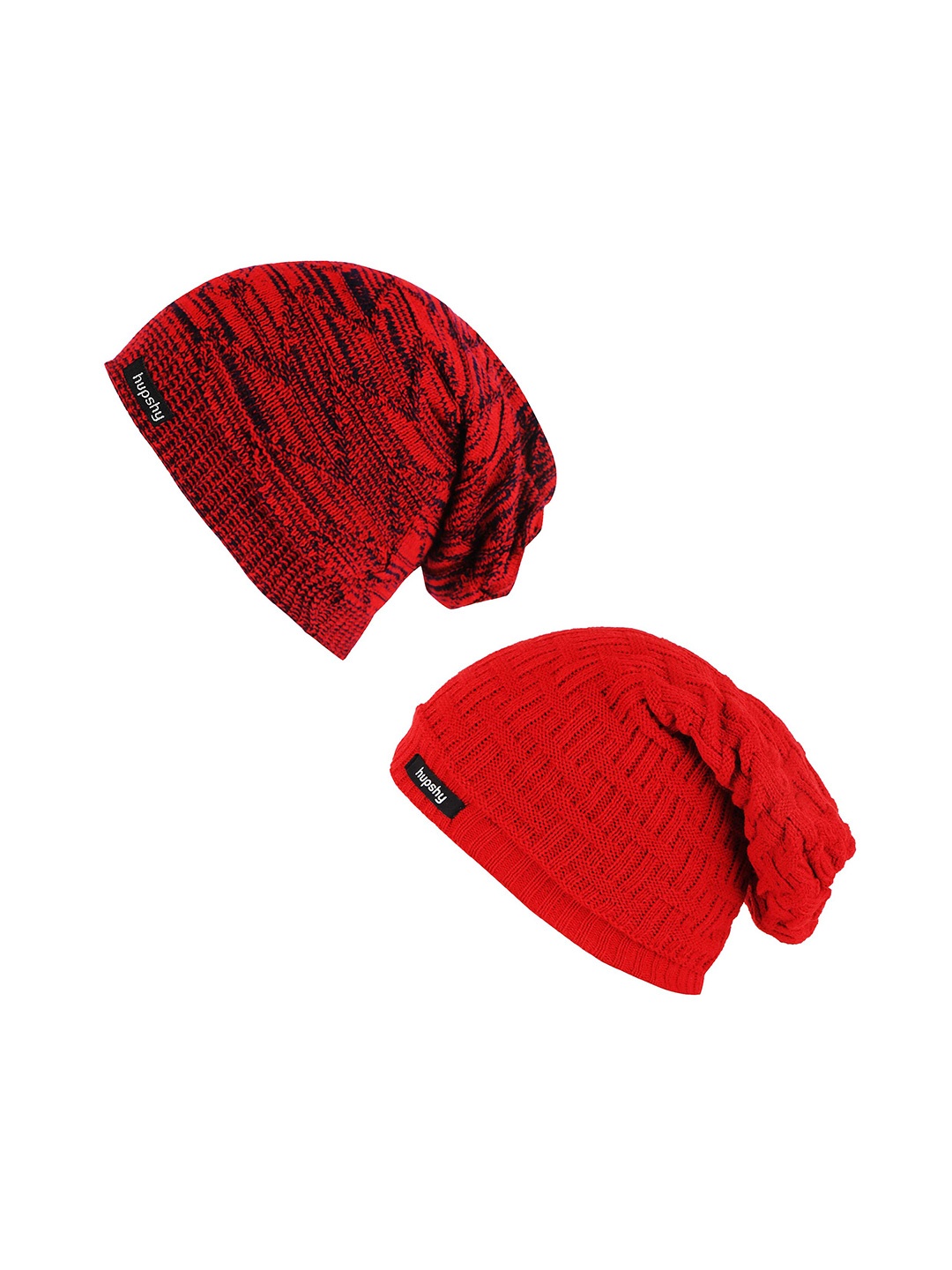 

hupshy Men Pack Of 2 Self Design Acrylic Beanies, Red