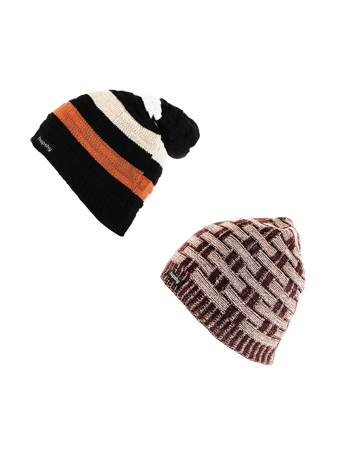 

hupshy Men Pack Of 2 Self Design Acrylic Beanies, Maroon