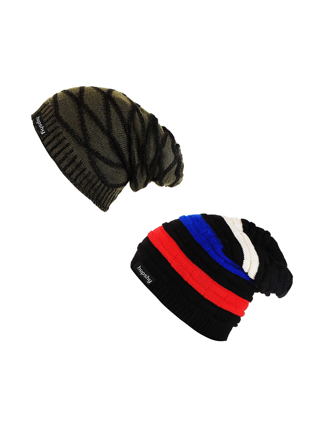 

hupshy Men Pack Of 2 Self Design Acrylic Beanies, Green