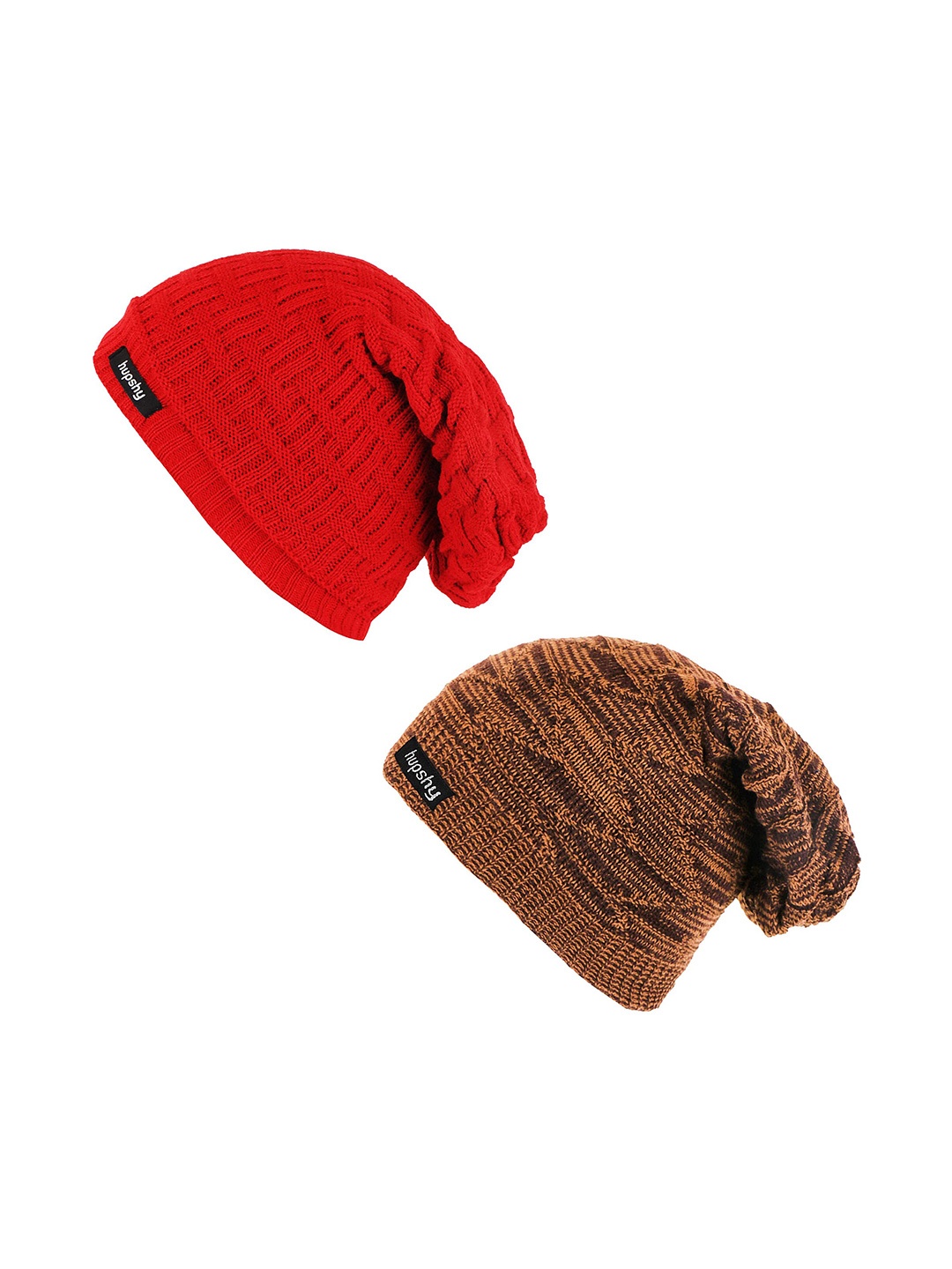 

hupshy Men Pack Of 2 Self Design Acrylic Beanies, Red