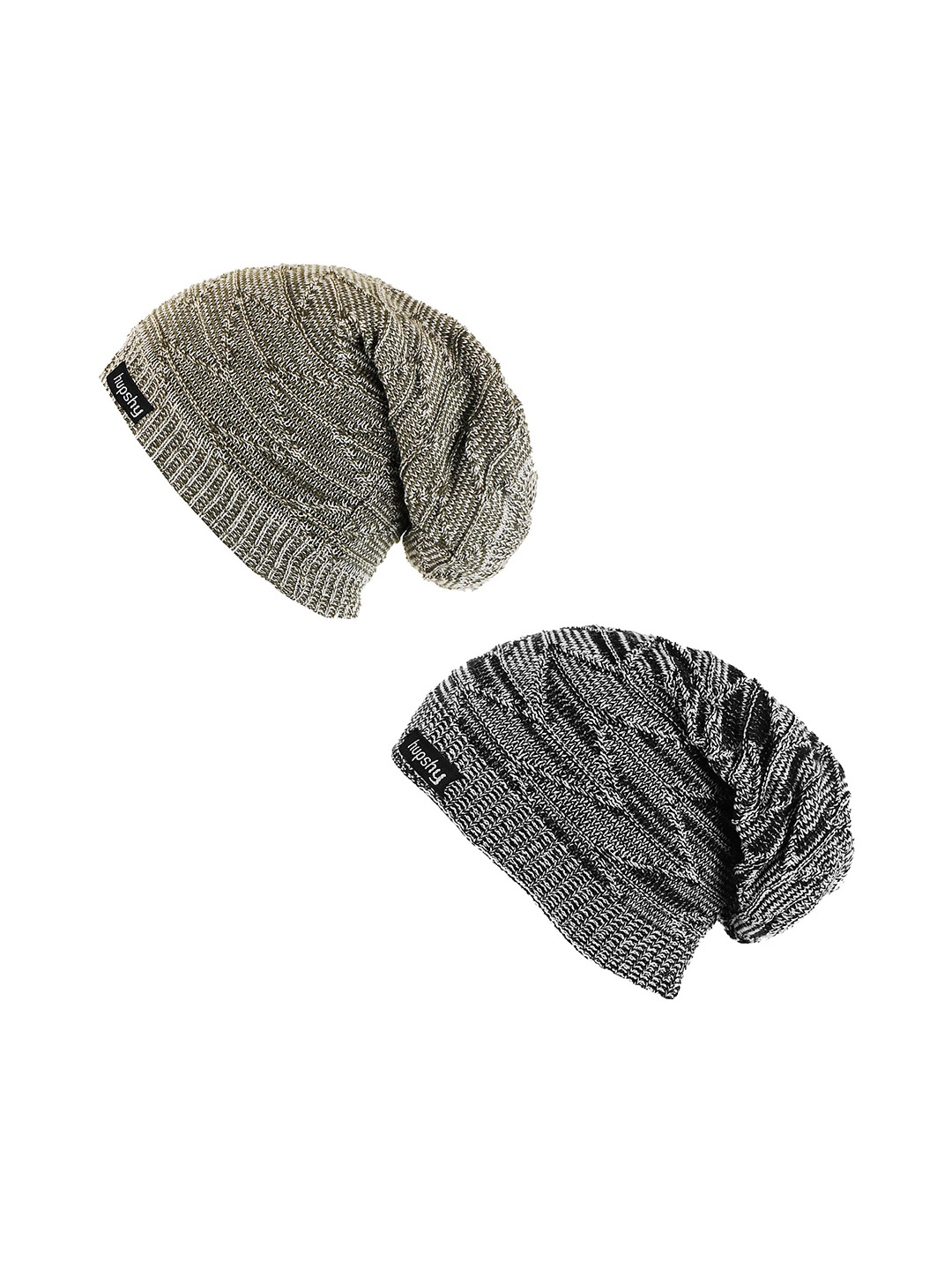 

hupshy Men Pack Of 2 Self Design Acrylic Beanies, Green