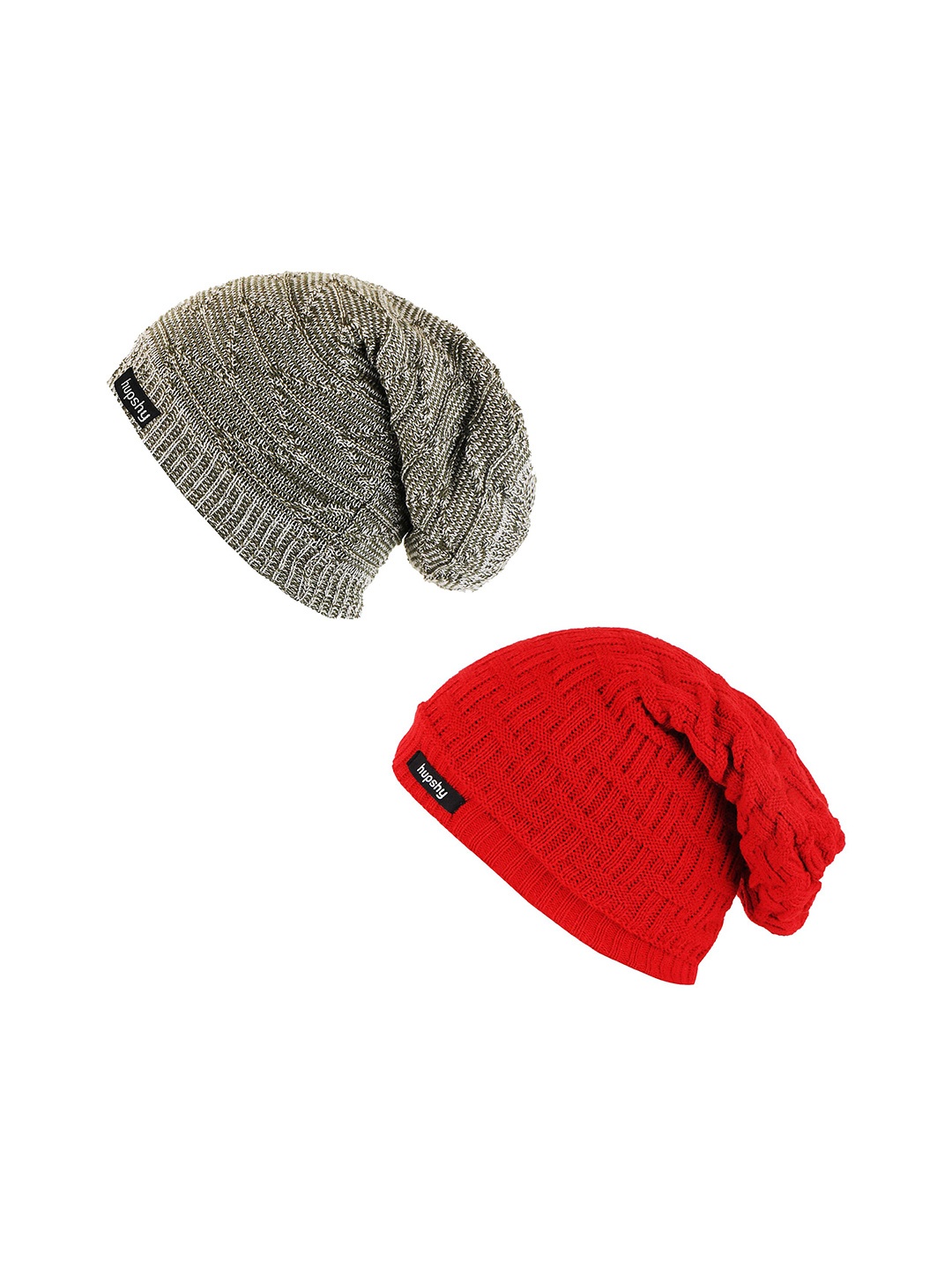 

hupshy Men Pack Of 2 Self Design Acrylic Beanie, Red