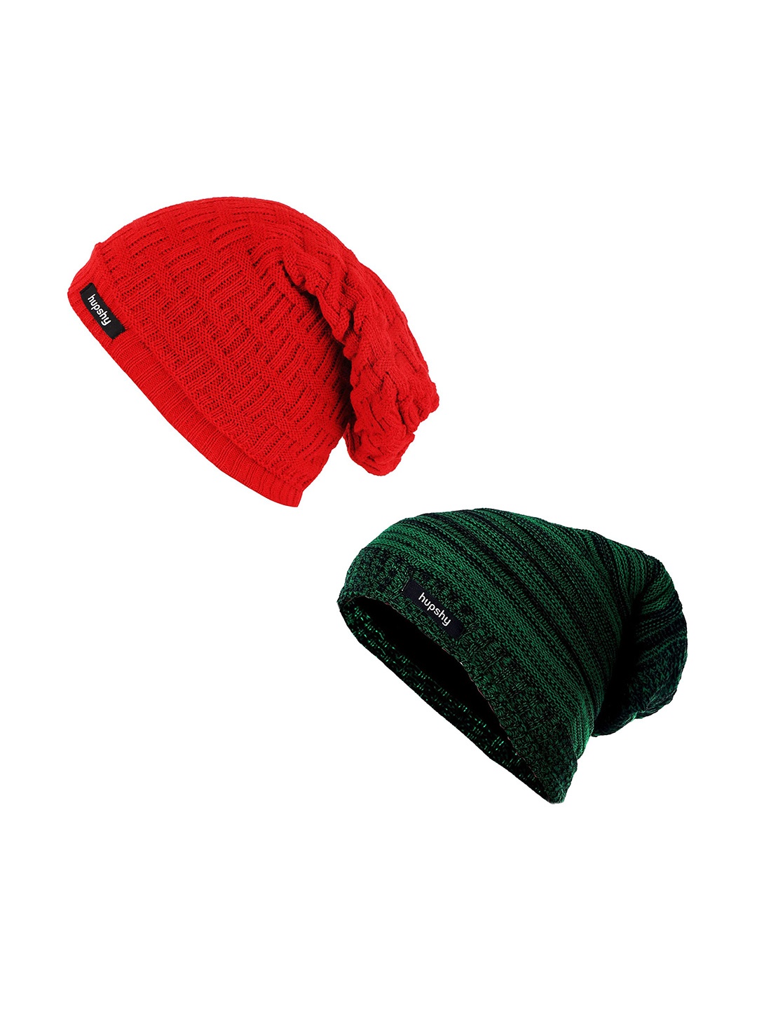 

hupshy Men Pack Of 2 Self Design Acrylic Beanie, Green