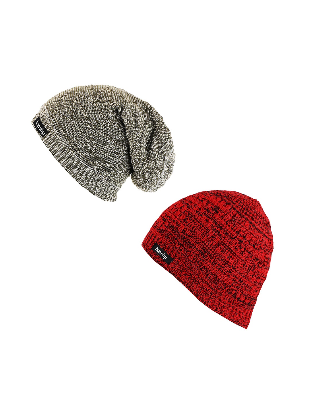 

hupshy Men Pack Of 2 Self Design Acrylic Beanie, Grey