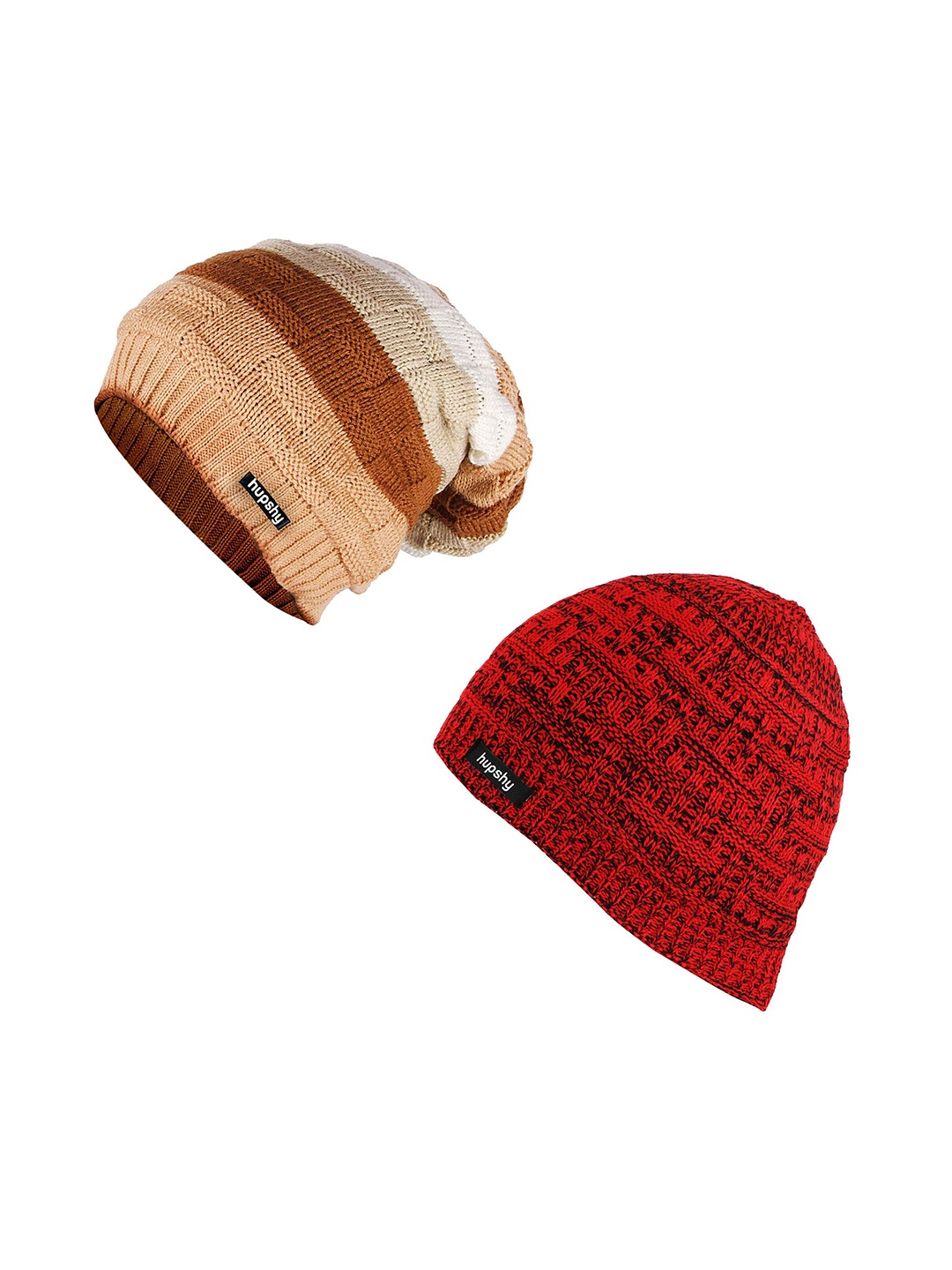 

hupshy Men Pack Of 2 Self Design Acrylic Beanie, Red