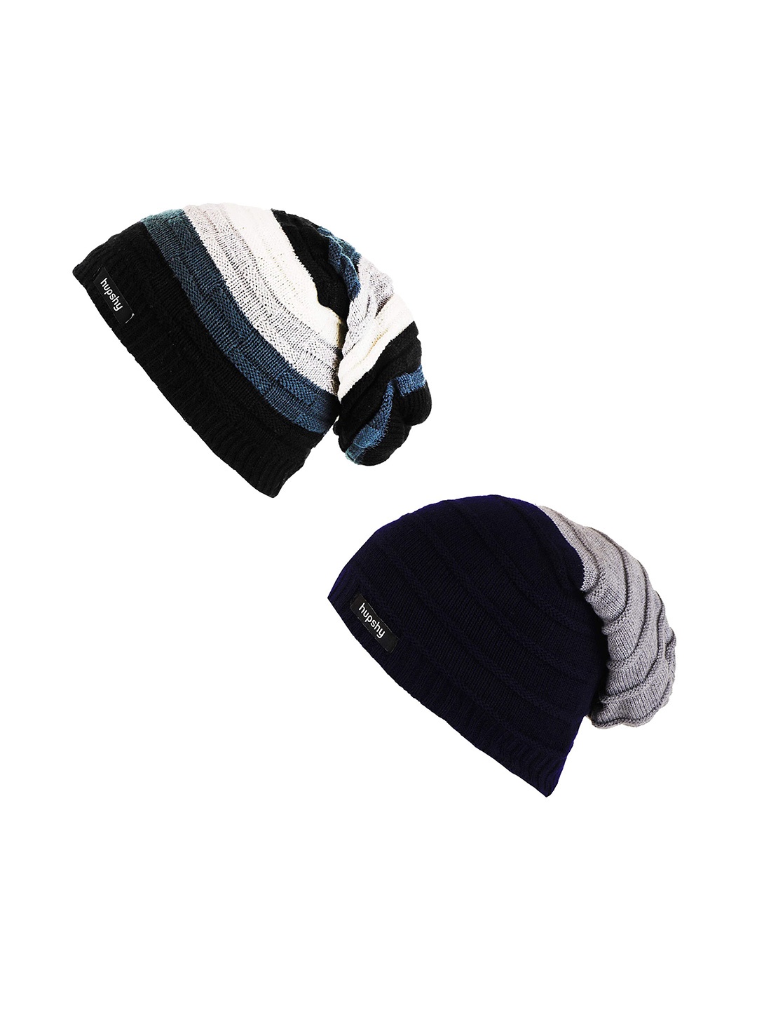 

hupshy Men Pack Of 2 Self Design Acrylic Beanie, Navy blue