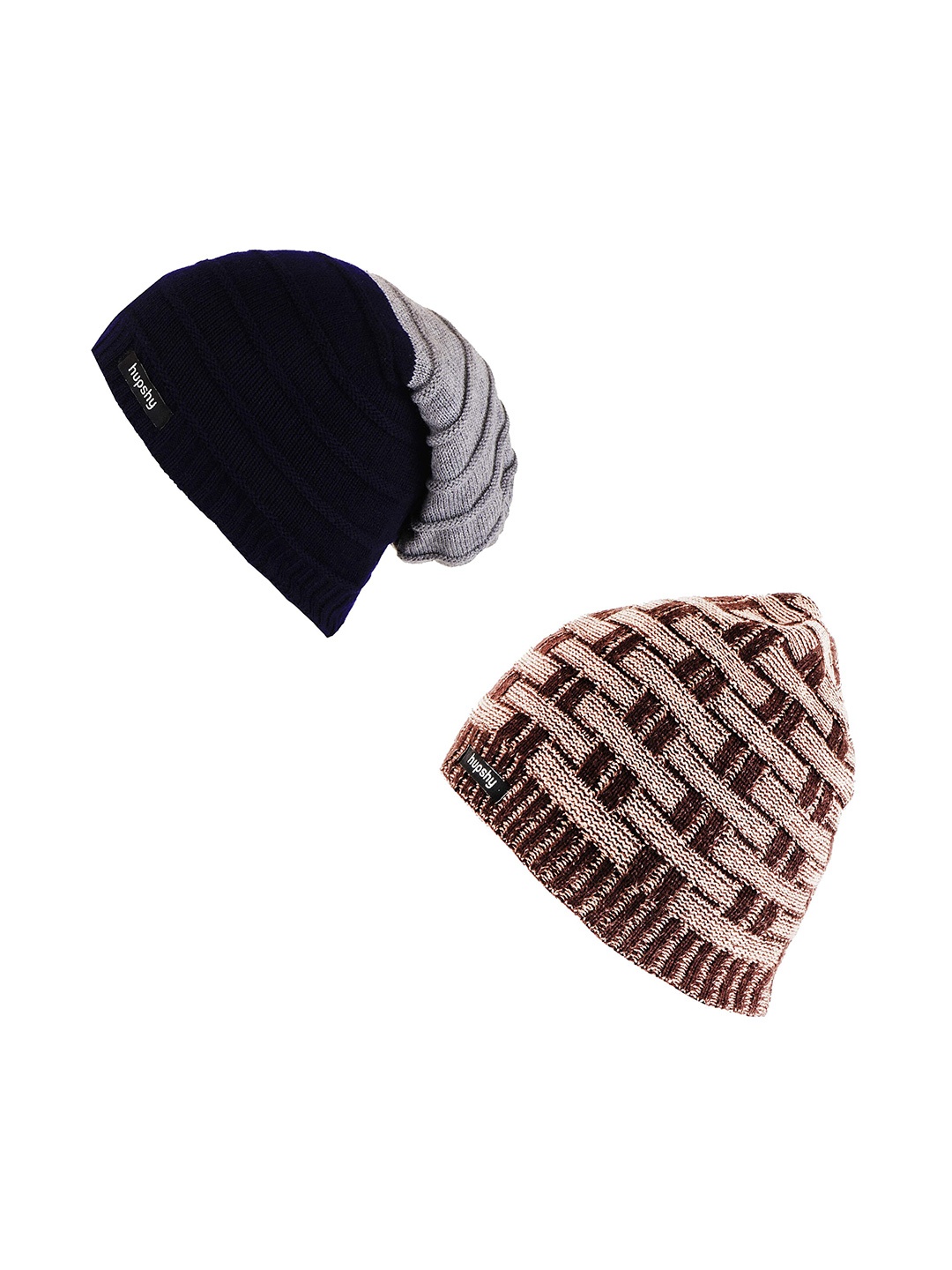 

hupshy Men Pack Of 2 Self Design Acrylic Beanie, Navy blue