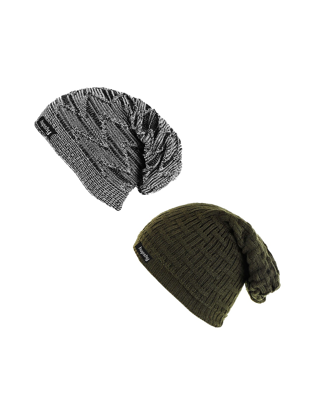 

hupshy Men Pack Of 2 Self Design Acrylic Beanie, Olive