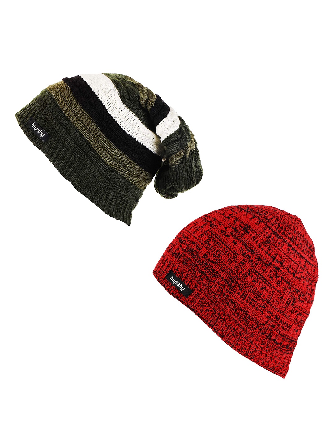 

hupshy Men Pack Of 2 Self Design Acrylic Beanie, Red