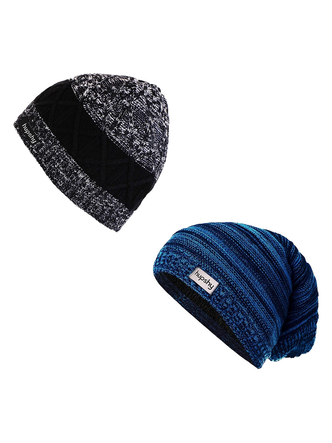 

hupshy Men Pack Of 2 Self Design Acrylic Beanie, Blue