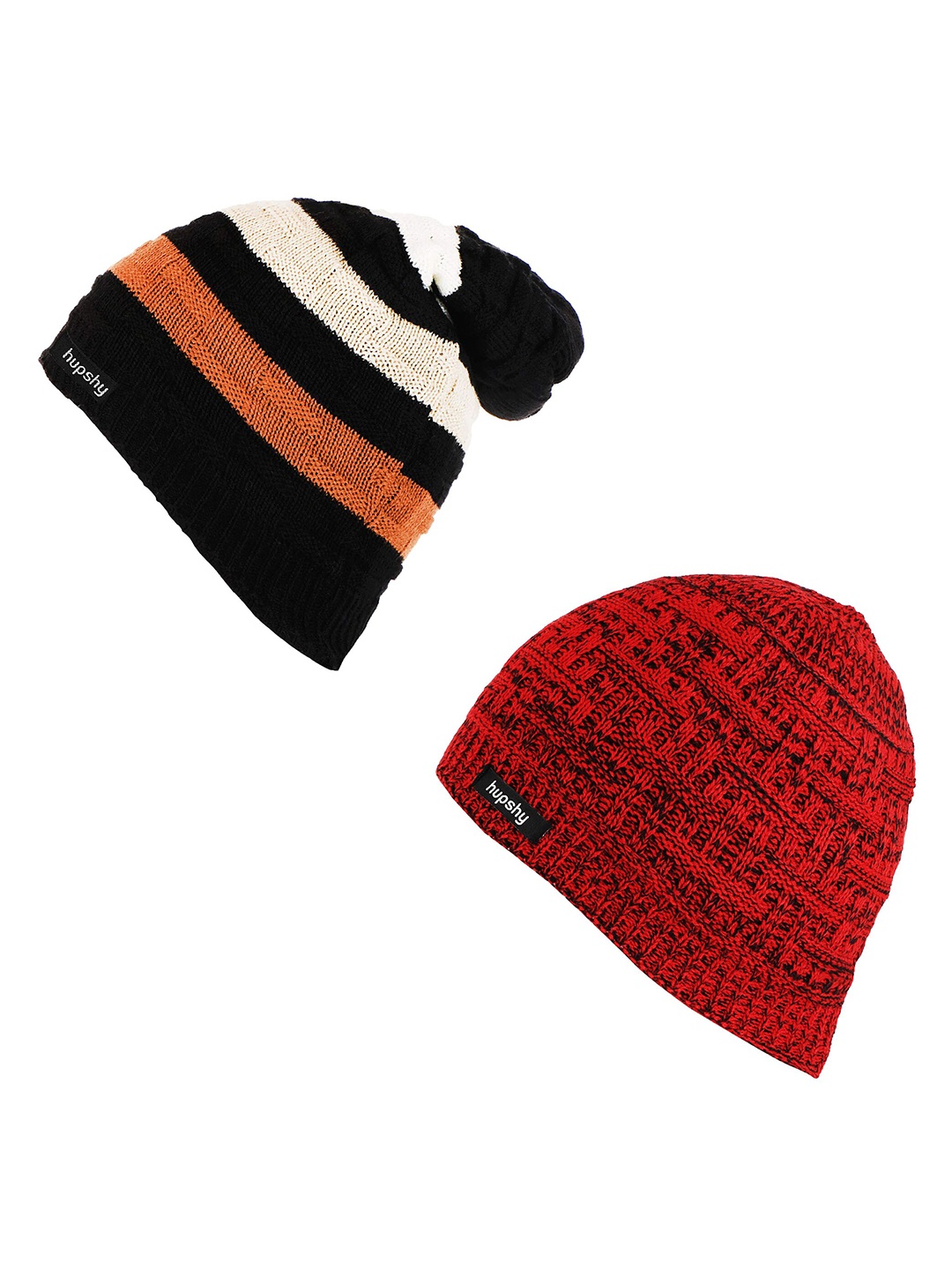 

hupshy Men Pack Of 2 Self Design Acrylic Beanie, Red