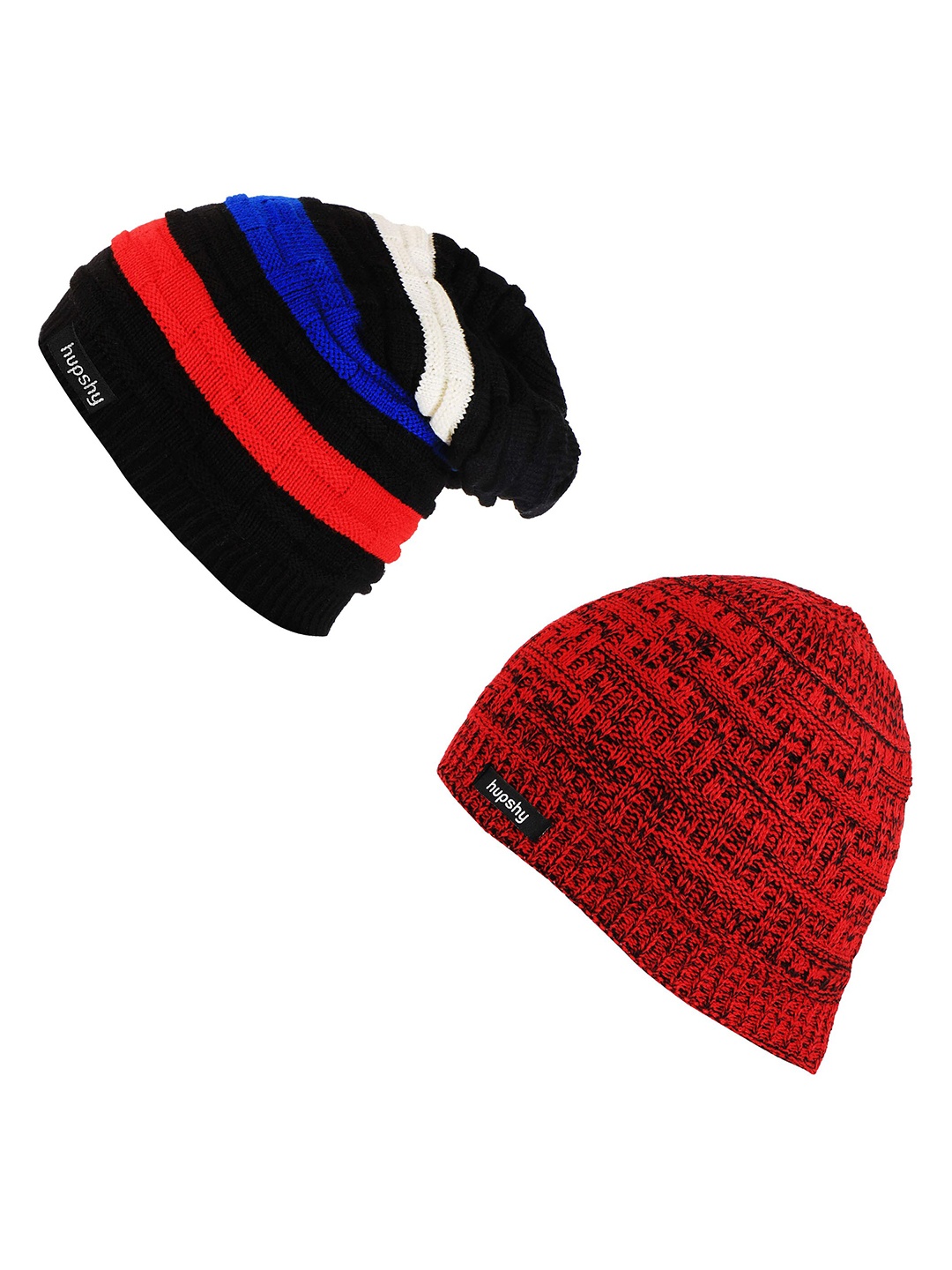 

hupshy Men Pack Of 2 Self Design Acrylic Beanie, Black