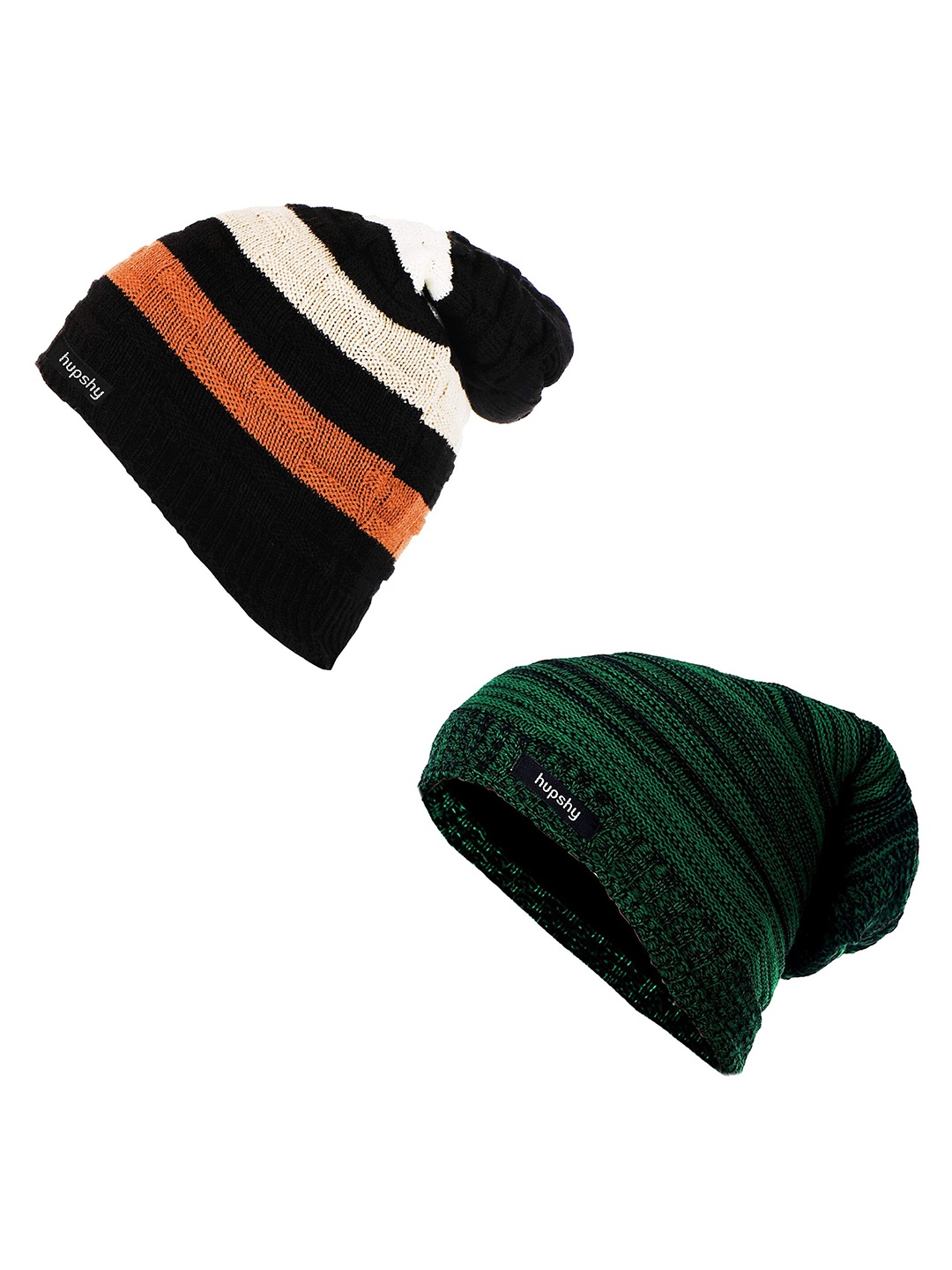 

hupshy Men Pack Of 2 Self Design Acrylic Beanie, Green