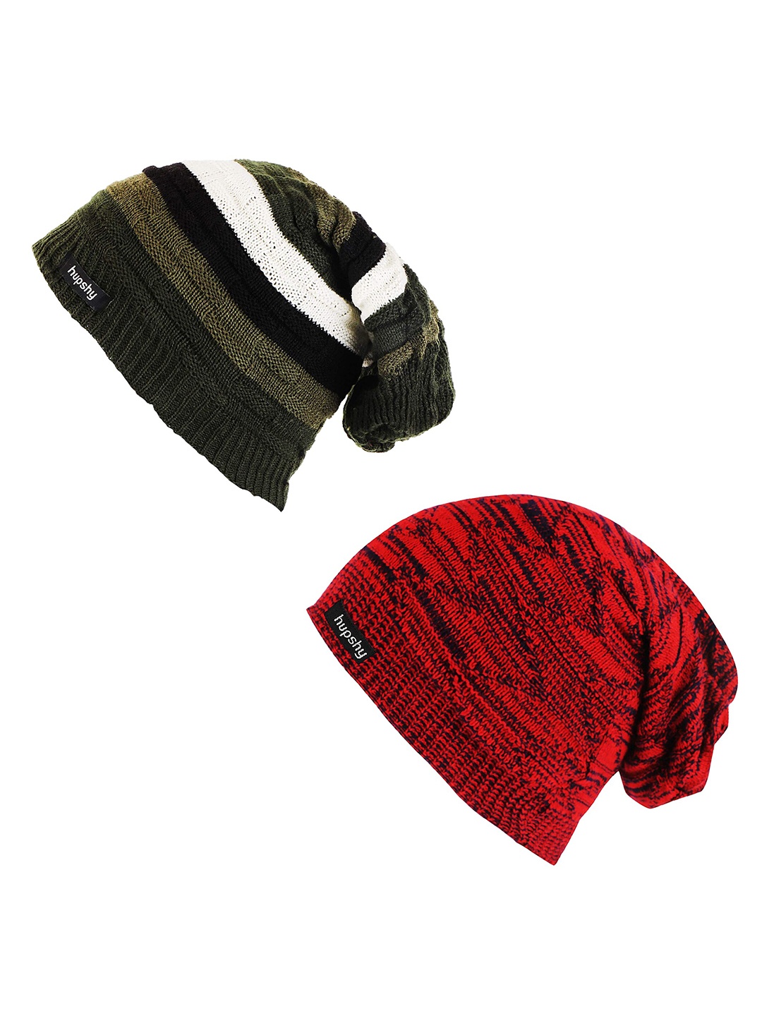 

hupshy Men Pack Of 2 Self Design Acrylic Beanie, Olive