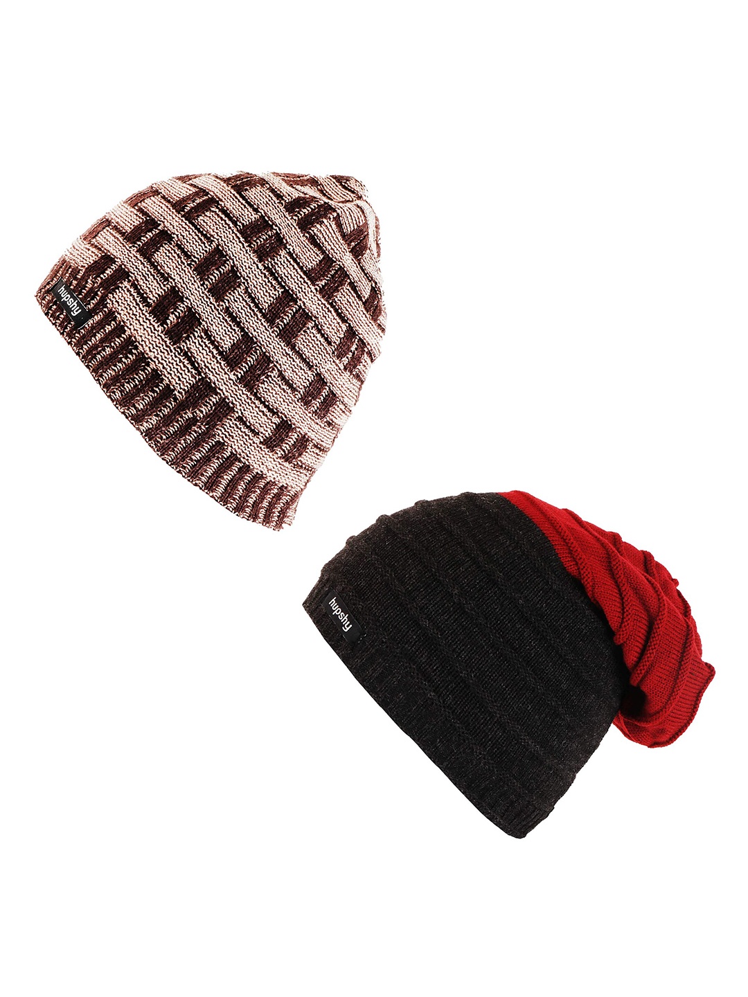 

hupshy Men Pack Of 2 Self Design Acrylic Beanie, Brown