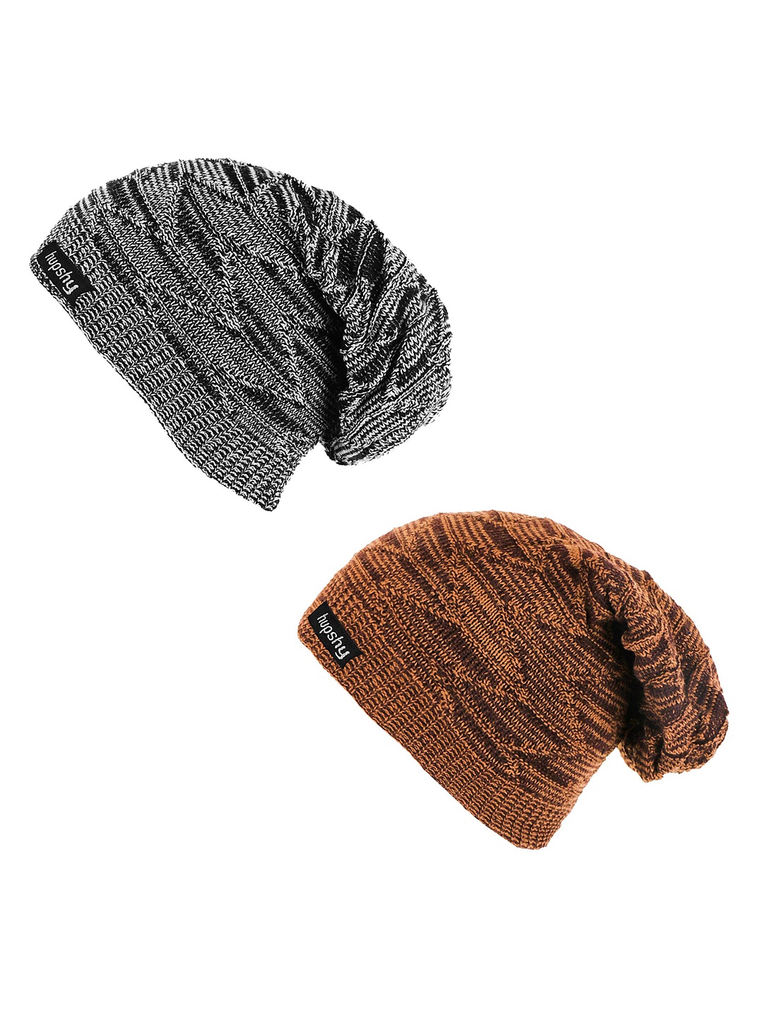 

hupshy Men Pack Of 2 Self Design Acrylic Beanie, Black