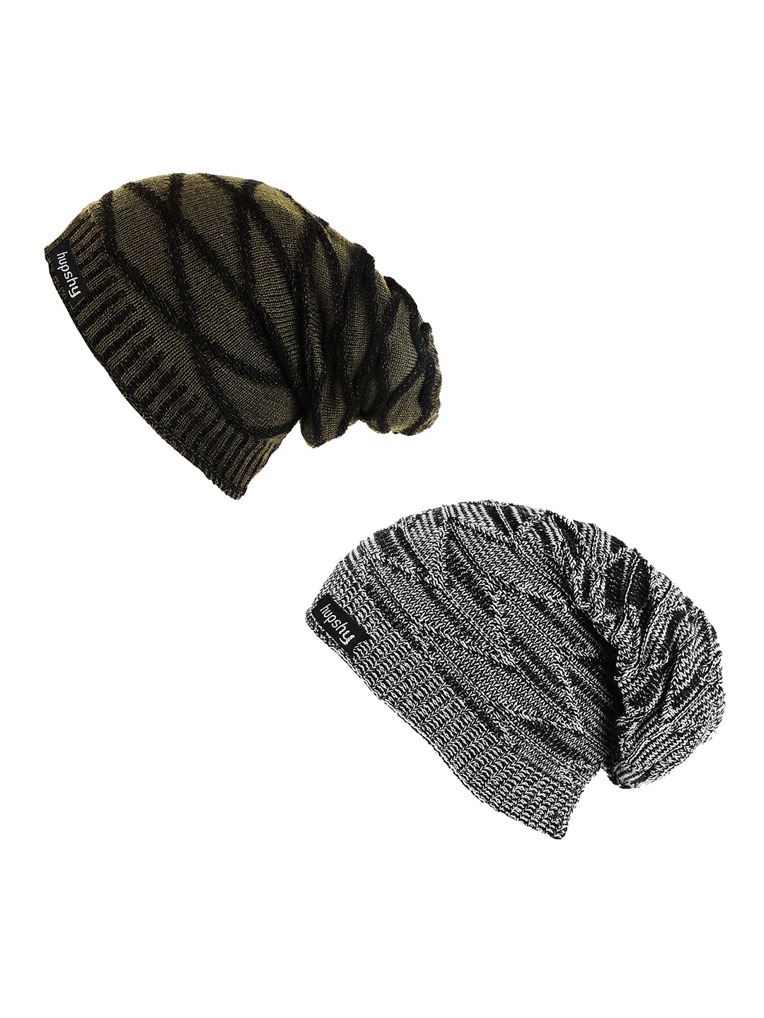 

hupshy Men Pack Of 2 Self Design Acrylic Beanie, Green